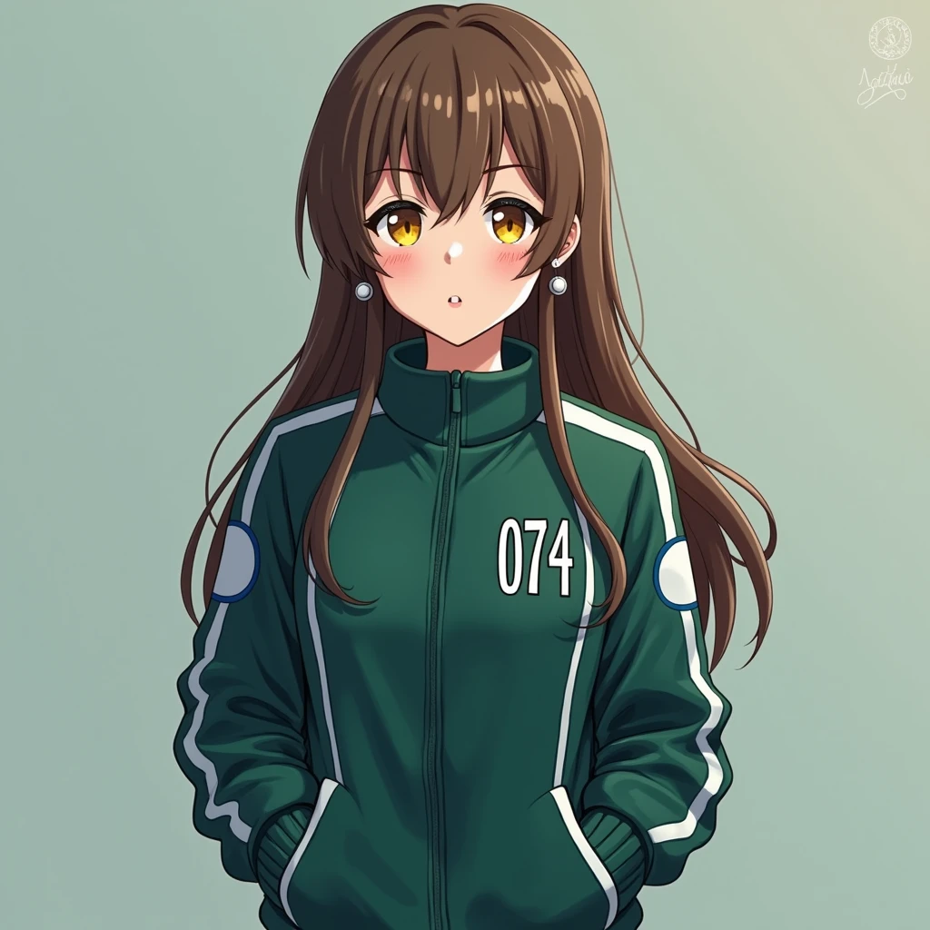 Obra maestra, mejor calidad, high resolution, 1 chica, solo, pelo largo, pelo rubio, doble bien, perforar el cabello, Brown eyes, , pajarita verde, chaqueta de sport, chaqueta amarilla, mangas largas, falda a cuadros, falda verde, de pie, tiro de vaquero, al aire libre, sonrisa,