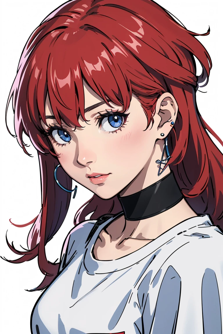 "(Better Quality, first work:1.2) | Detailed Eyes:1.2 1 Female (Dynamic English, perspective, Long Hair) choker, shirt, オープンスウェットshirt, ear earrings, finely, first work."