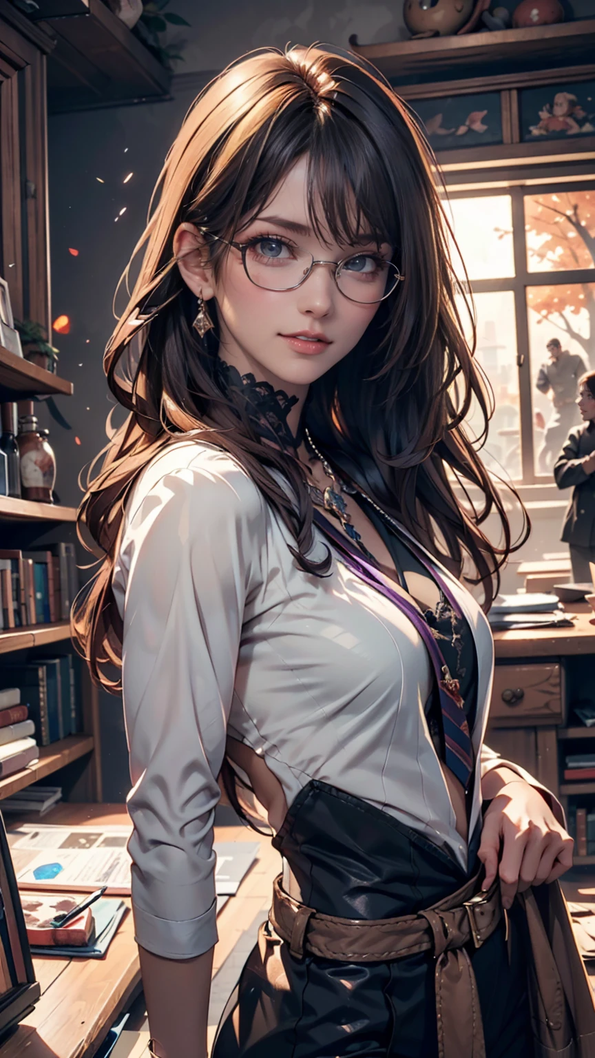 a beautiful milf with huge tits, round glasses, in a library, sitting on a table, wearing black tight latex stockings that dig into her juicy thighs, a choker collar strongly compressing her neck, with her tongue sticking out, (best quality,4k,8k,highres,masterpiece:1.2),ultra-detailed,(realistic,photorealistic,photo-realistic:1.37),extremely detailed eyes and face, longeyelashes, intricate details, dramatic lighting, cinematic composition, moody atmosphere, rich colors