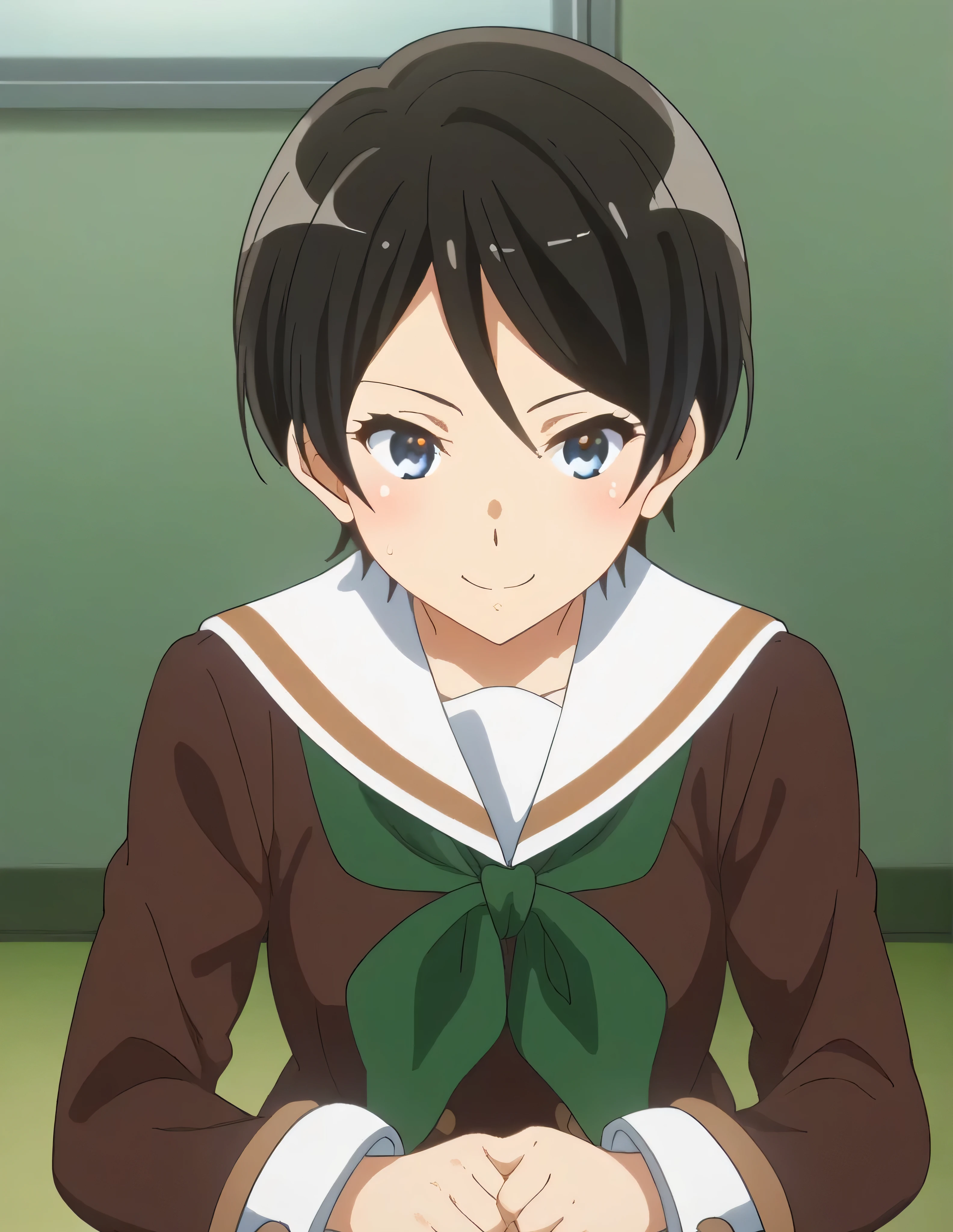 score_9, score_8_  up , score_7_  up , score_6_  up , score_5_  up ,   source_anime, rating_safe,  medium , indoor, hospital,   side 1 girl  , alone,  audience , suzuki mirei   ,   short hair ,  Hair between the eyebrows,   blue eyes,   school uniform,   Sera Clothing , Brown uniform,  white sailor color ,    Green Neckerchief ,   Long Sleeve ,  White cuffs ,   brown skirt  ,  pleated skirt,   Black Knee High  ,   loafers ,love affair,Maintaining the Company ,  are dating,  she touches a man's skin  , The Strongest Woman Who Won the Judo Tournament  ,  The Strongest Woman with Strong Blow Speed  ,  Her Smell Smells Like Being Touched by Men and Women,  The Strongest Woman Who Won the Judo Tournament  ,  The Strongest Woman Who Won the Judo Tournament  、 Is It OK to Kiss a Man  、  The Strongest Woman with Strong Stamina  、 She Touches a Man  、  The Strongest Woman with Negotiation Power  、 The Strongest Woman with Strong Mental Strength  、 The Strongest Woman Who Has Been Hit  、  The Strongest Woman Who Won the Judo Tournament  、  The Strongest Woman Who Won the Judo Tournament  、judo 9th dan, the strongest woman、Ninth Dan、The strongest woman who won the judo tournament、A little thick,judo player、judo、Inside the judo Gymnasium、On the tatami、discovery、whole body、rest、Raised in a judo family since hood. 