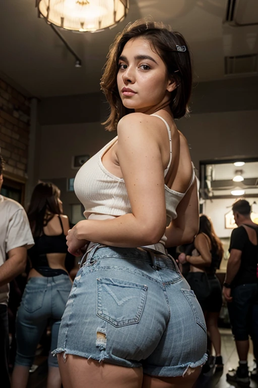 ((Low angle shooting:1.5)), (Photoreal:1.4, 8K, highest quality:1.3, masterpiece, ultra high resolution), ((at nights)), Highly detailed skin and facial textures:1.3, perfect dynamic composition, (Modern city at night, In front of the supermarket at night, expression of happyness), (View full body), sexy beauty, perfect style, beautiful and aesthetic:1.1, (Holding an iphone, How to properly wear casual clothes and jeans), curvy body big chest, (Big eyes, Bewitching:0.8), necklace, earrings, wedding ring, Highly detailed and accurate hand and finger representation