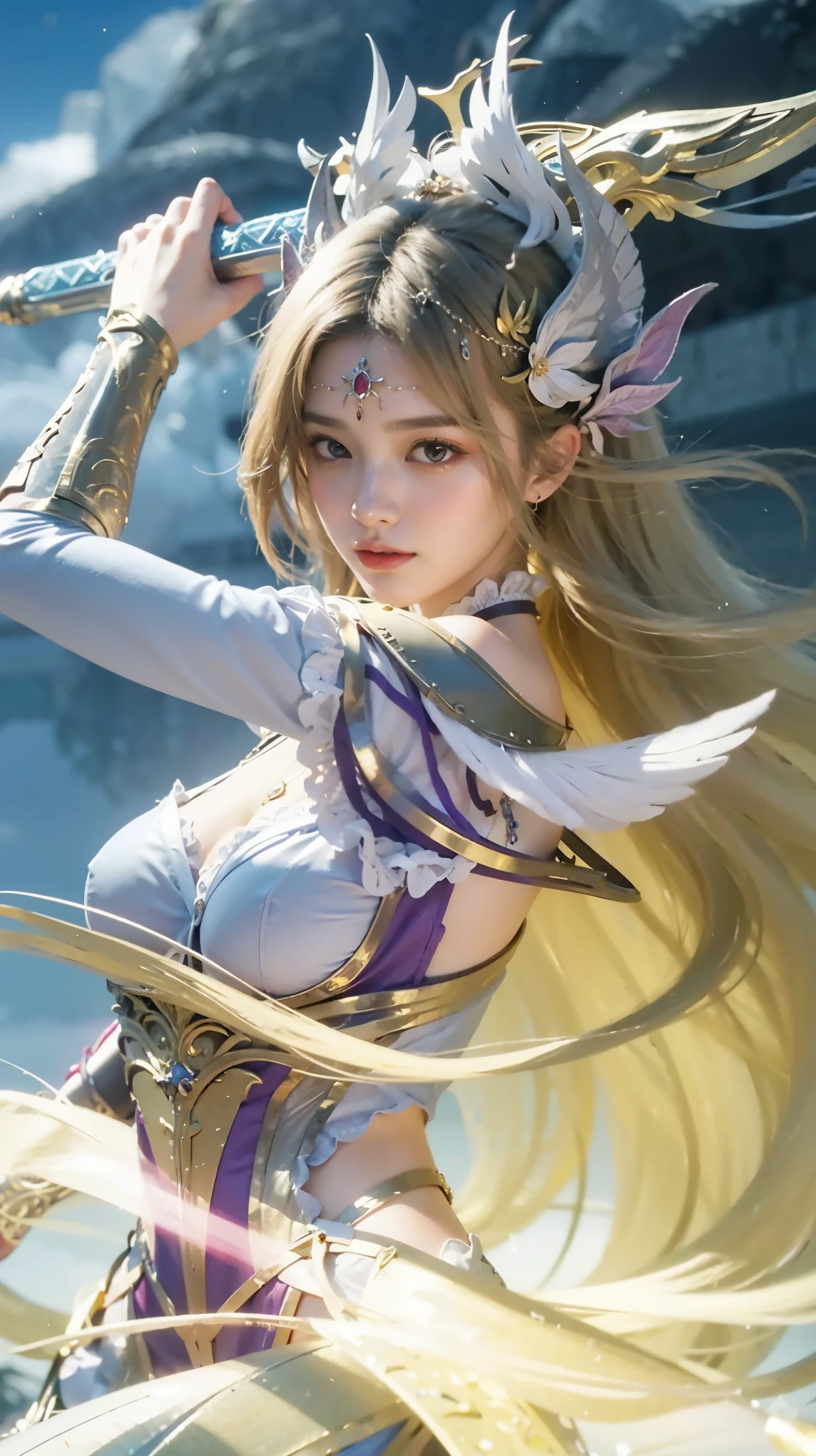 (photorealistic:1.4), best quality, masterpiece, ultra high res, 1girl, (detailed face:1.2), (detailed eyes:1.2), (detailed hair:1.2), (detailed clothes:1.2), 4k, (detailed color:1.2),Beautiful face, perfect in everything,Beautiful double eyelids,Background There are purple butterflies flying around
