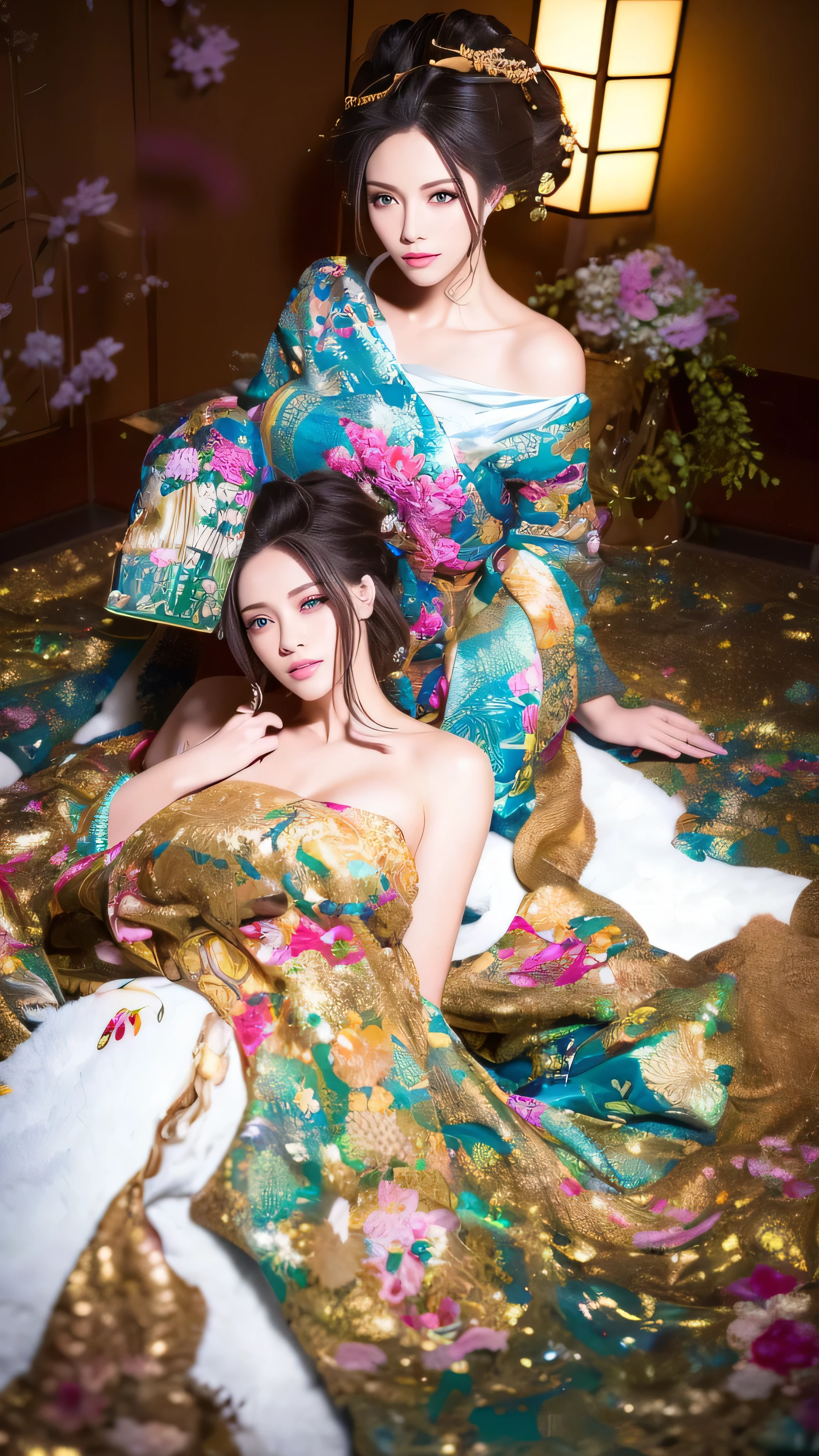 A highly detailed illustration of a beautiful woman alongside a white snake. The woman has elegant features, long flowing hair, and expressive eyes, wearing a graceful and flowing dress with intricate patterns. The white snake is coiled around her arm or resting gently by her side, its scales shimmering with fine detail. The scene is illuminated with soft, natural light, creating a harmonious and ethereal atmosphere. The background is subtle yet complements the characters, with delicate details adding depth and a sense of serenity. The overall art style is hyper-realistic, focusing on fine details and a balanced composition.