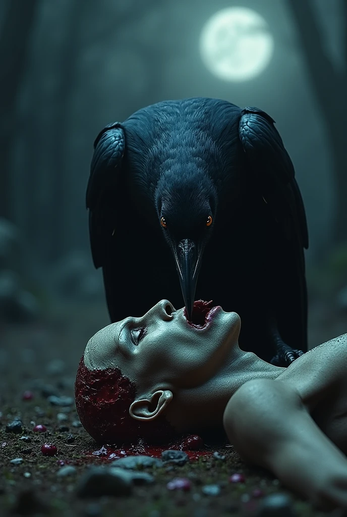 Crows feeding on your broken bones. Nature you ate for dinner. Your eyes are gagged. Your eyes are bleeding. 