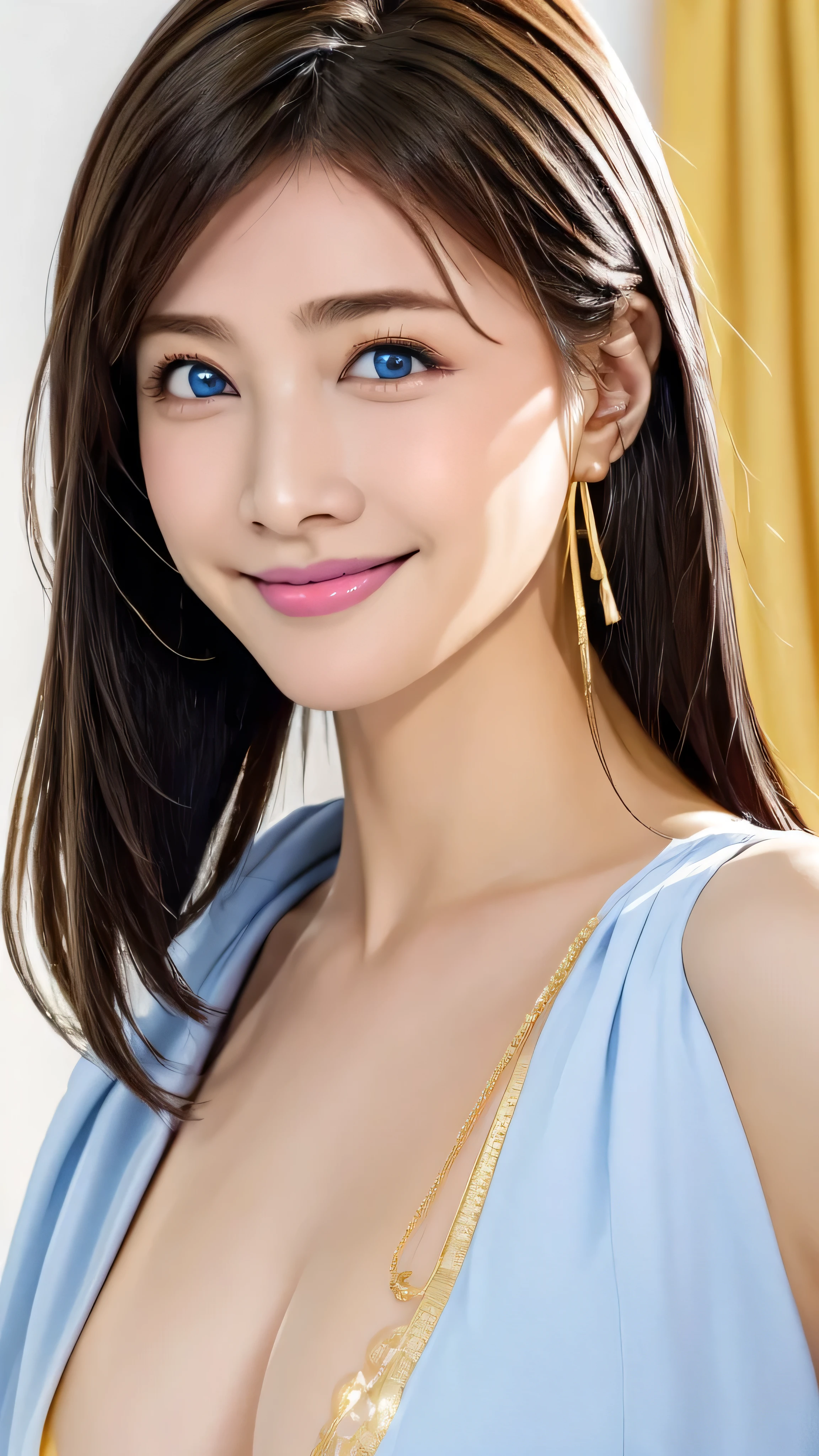 (Masterpiece:1.3), (8k,   is present ,  RAW photo,  best quality  : 1.4),  Japanese  , (  1 Girl),  beautiful faces  , ( Bright Face),  Short Bob:1.3,  beautiful hairstyle ,  Random Hair Color  、   is present  eyes,  beautiful eyes, (   is present  Skin), Beautiful skin, charm,  Ultra Fine ,  Attention to Details ,  golden ratio, Detailed makeup、Completely naked、 Shoulder bone 、  daytime、  looks up at the  、 yellow eyeshadow 、long eyelashes、Sharp Eye、Zoom Face、 blue eyes、Mesh Hair Color、  moles around the mouth、  ring earrings  、  gorgeous gold necklace、  Looking Down from Above  、超 Big Breasts 、 Big Breasts 、  big breasted 、はみ出したareola:2.0、areola、美しいピンク色のareola、  beautifully detailed pink nipples:2.0、  lift the breast with the nipple sticking out、Her 、smile、Kissing Face、  Nipples 。:2.0、Nipples with index finger and thumb 。:2.0