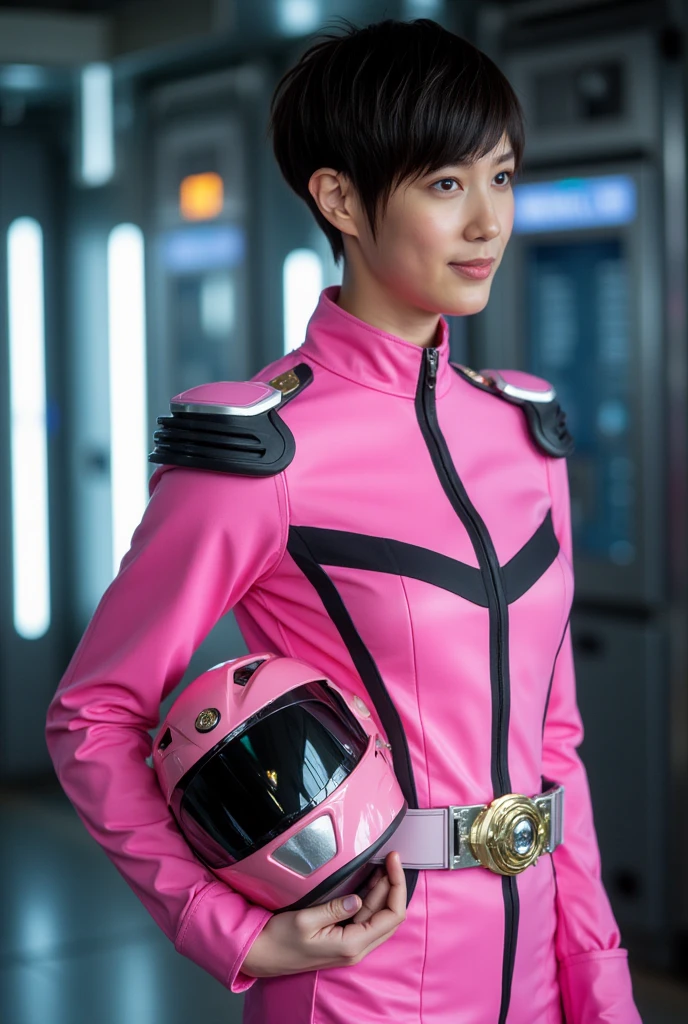 (8k、Raw photography、highest quality、masterpiece:1.2),(black haired、very short hair:1.7),show viewer,Looking at the front,erotic,(super sentai series、She is wearing a red Precure costume.:1.6)、(Clothing that emphasizes the shape of your chest:1.3)、(big breasts :1.3)、slim body shape、ultra high resolution,beautiful,beautiful fece,(alone, alone、no background:1.9),whole bodyボディー,、(black eye、japanese woman: 1.3),(Photoreal:1.37)、photon mapping,reality、(Baby-faced and cute: 1.1)、(cute smile: 1.7)、(With a round face: 1.8)、radio city、Physically based rendering、depth of field rally background、photograph, (I can see your knees,close up of thighs、blue skirt is too short、spread your legs、showing off white panties:1.1),whole body、super fine
