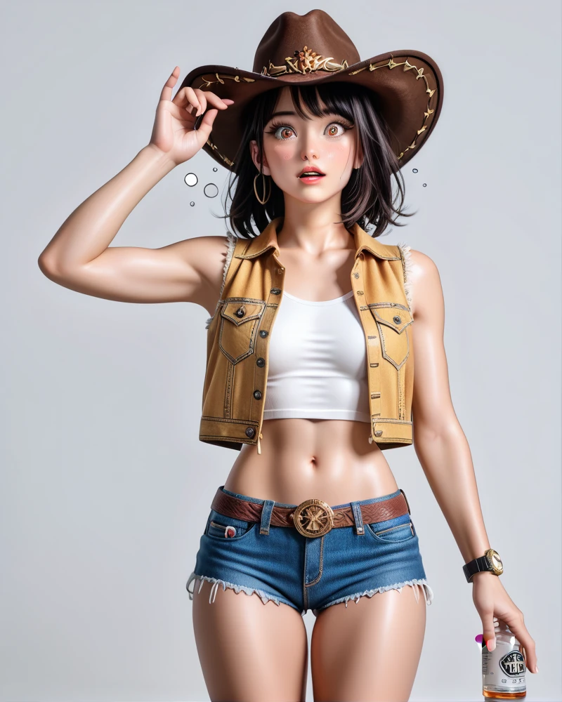 shizuka,hot, 1girl, bangle, bangs, bare shoulders, belt,no clothes, bikini, bikini top only, bracelet, breasts, brown eyes, bubble, cleavage, denim, earrings, floating hair, green belt, green bikini, groin, jewelry, large breasts, long hair, looking at own body, navel, pants, , sidelocks, sky, smile, solo, stomach, swimsuit, tattoo, angry, crossed arms, (sweaty:1,2), shy, flusttered, , ((masterpiece))