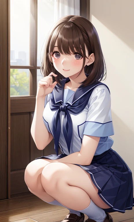 masterpiece:1.2、top-quality)、realisitic、(Authentic Photos、intricate detailes、depth of fields)、(1girl 、)、(((handjob))), make - up、Parted lips、Highly detailed perfect face、wicked smile、(mideum breasts:1.1)、Constriction、Shiny coral lips、Blonde hair、blue eyess、poneyTail、(sitting on the seat in train、white sailor uniform)、((sit with legs apart))、(sweating:1.2)、(wet)、A sexy、red blush、thighs thighs thighs, 1boy, ((penis)), cum, Only the lower half of the man is shown、front、(Angle from above)、I can see your white panty))、She touches his penis with her hand、She grabs my penis、
