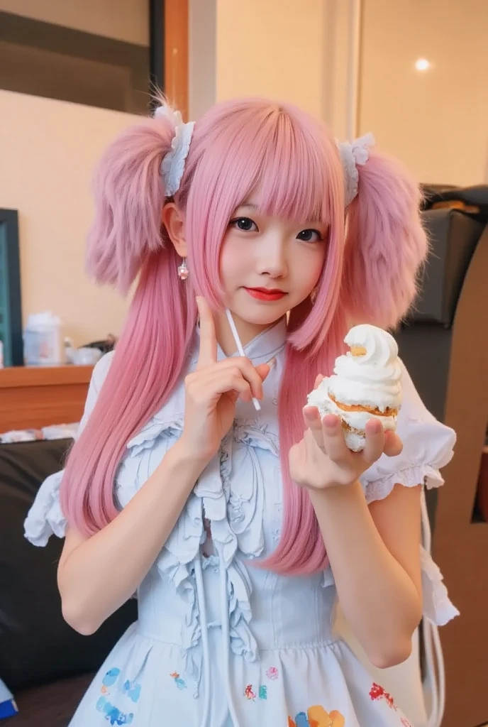 araffe with pink hair and a green and pink teddy bear, Beautiful Delfina, anime girl in real life, anime cosplay, anime girl cosplay, linda garota with pink hair curto, cute kawaii girl, ruan father vtuber, cosplayer dressed as a crab, Kawaii realistic portrait, with pink hair, barbie anime doll, Yami Kawaii, cosplayer
