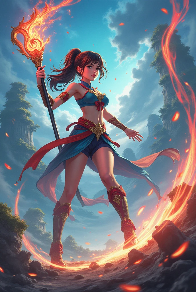 Urumi Sword , elemental , fire , water , electricity , wind , Queen , Flexible sword , girl , full body , clothes