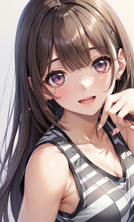 masterpiece, best quality, highres, 1girl, kizuna ai, huge breasts ,long hair, brown hair, multicolored hair, floating hair, pink hairband, pink highlights, streaked hair, smiling, naked, sitting in car, seatbelt on breasts