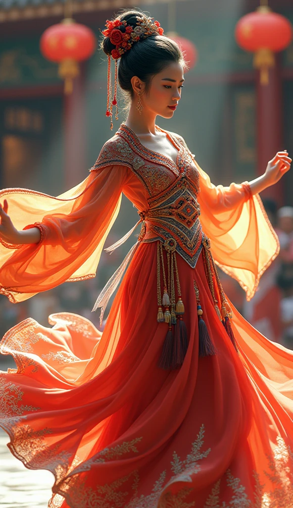 ren dressed in traditional attire performing a cultural dance, showcasing vibrant colors and intricate costumes