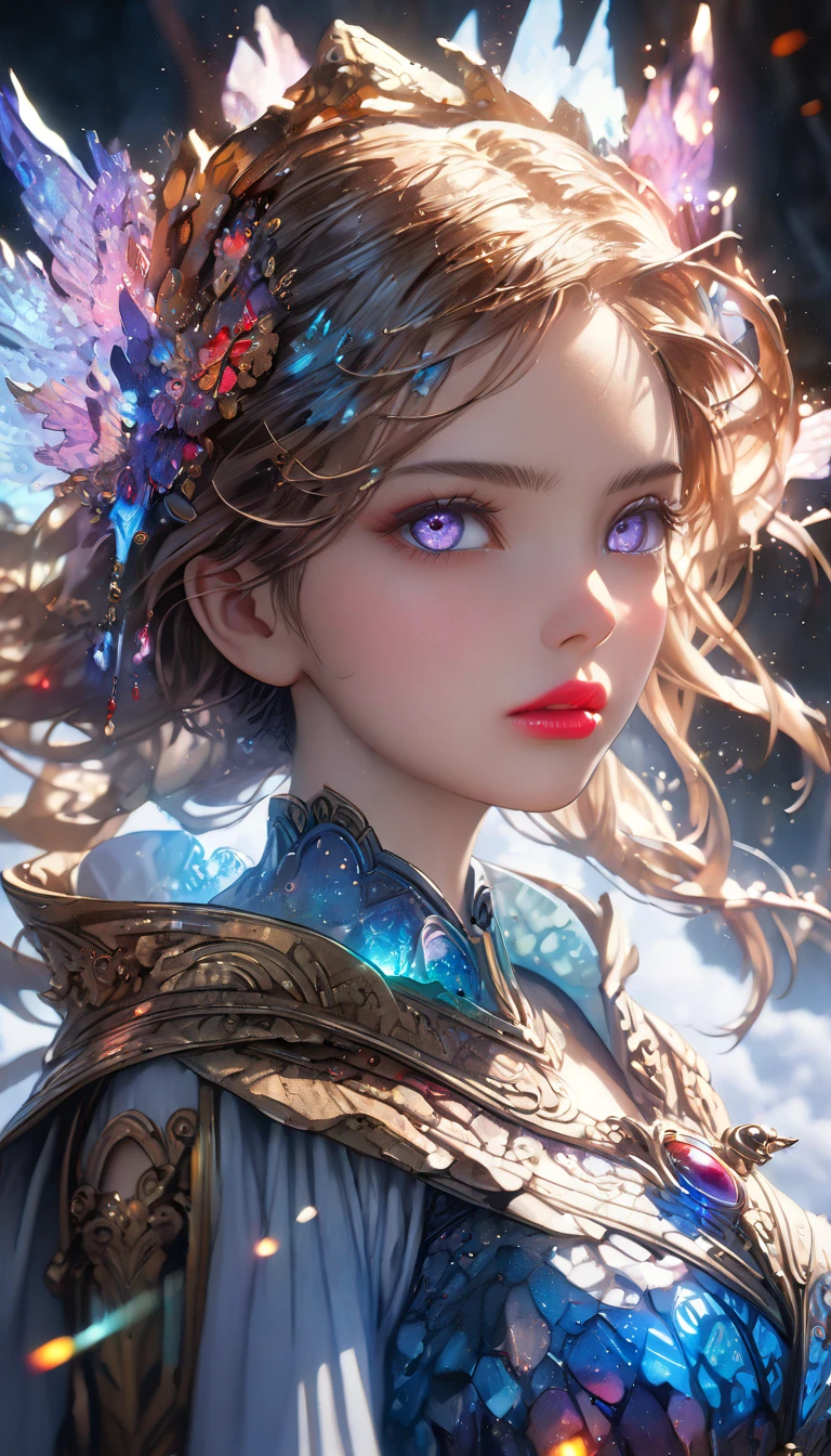 Rose、masterpiece, Highest quality, Highly detailed CG Unity 8k wallpaper,((Upper Body)) ,((Upper Body head close-up shot of a beautiful little girl)), , Elegant long straight blonde hair, (Mckenna Grace), ((Flat Chest,Thighs,Self-illuminating skin)),transparent (Purple green) Golden (Sparkly tutu,long rabbit ears headgear, , bow tie, No pants, Genitals are visible), ((Sitting,Spread your legs)),(), (blush), , (), (Ice and snow world), Pretty face, Key Art, Awards, intricate detail realism hdr, by (Luan Jia, Altgerm and Range Murata), Photorealism, Hyperrealism, Ultra-realistic, Dramatic Light, Strong Shadows, Nice views, Depth of written boundary