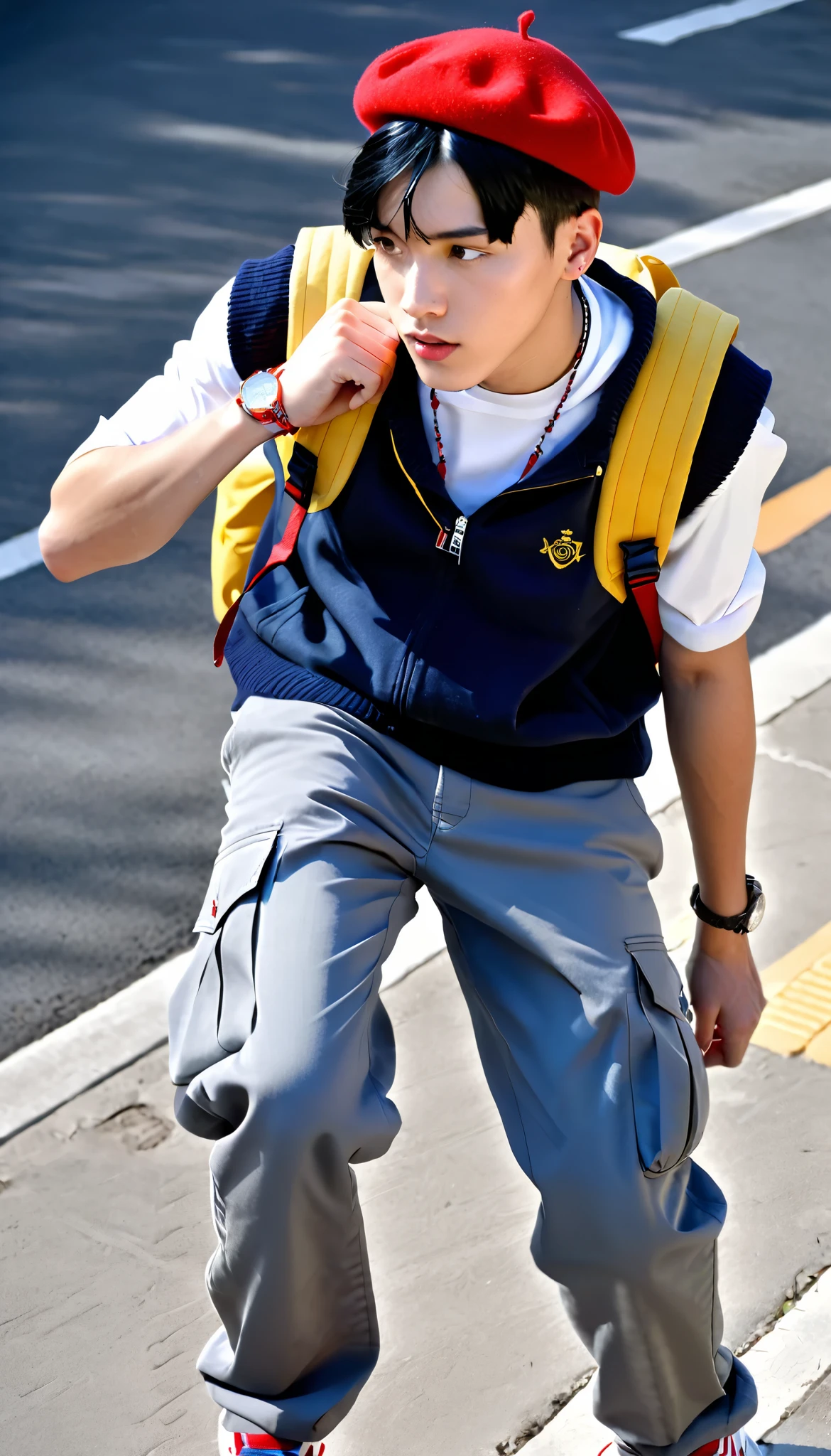 A boy 14 years old at Singapore landmark