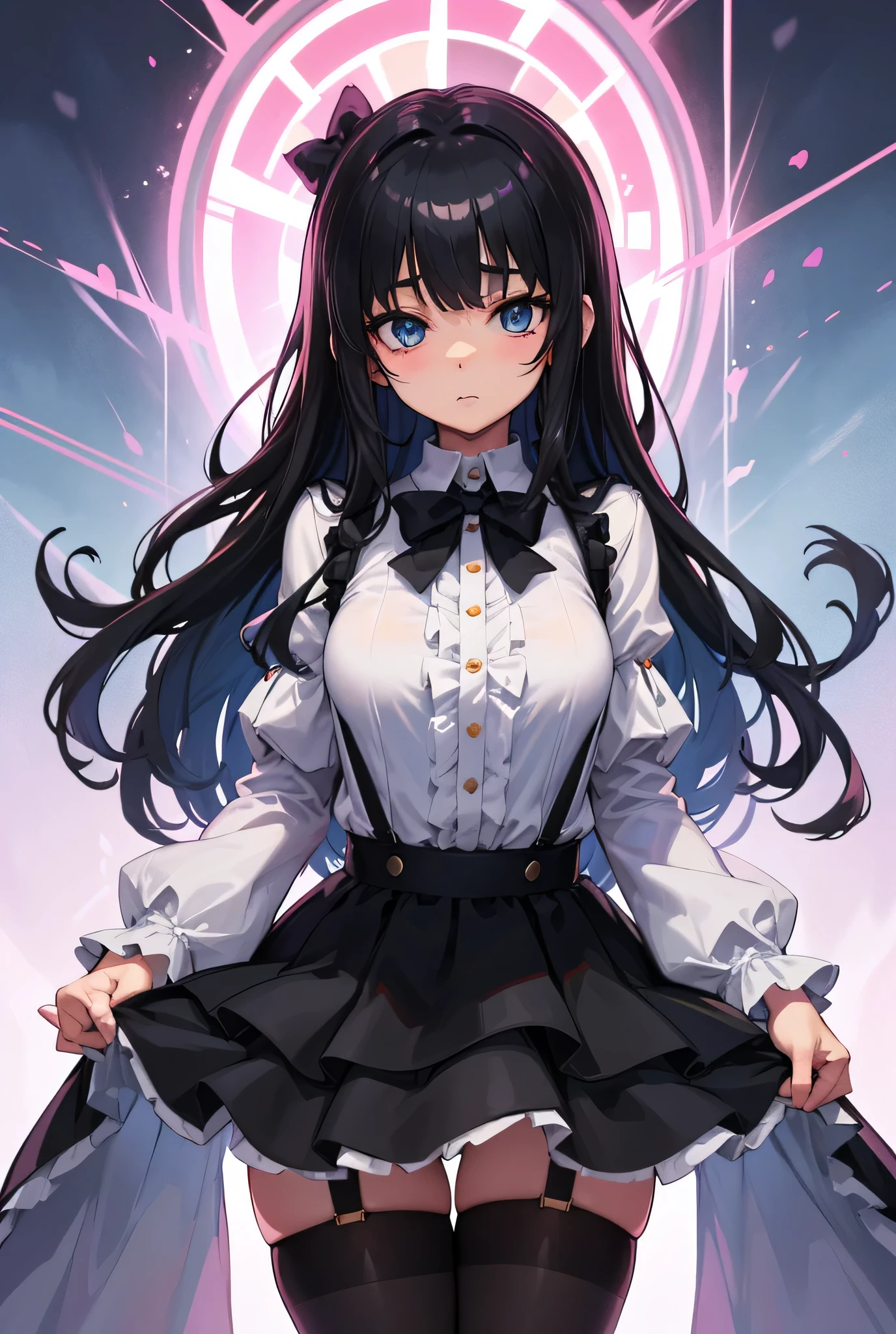 Anime girl with long black hair and a white shirt and black skirt ...