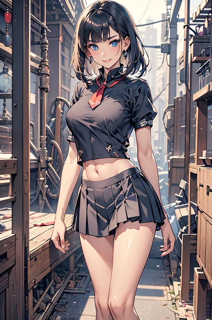 (very huge breasts, perfect anatomy:1.4), (short wavy hair, full body:1.1), (sleeveless collared shirt dress:1.4), whole body, RAW photo, extremely delicate and beautiful, masterpiece, Best Quality, ultra high resolution, 16k, hyperrealistic, ultra-detailed, Very detailed CG 8k wallpaper, Beautiful Lighting, Perfect Lightning, Realistic Shadows, super Detailed shiny skin, perfect figure, Japanese woman, late 20s, Slim body, Slim abdomen, very small head, handsome detailed woman, very detailed eyes and face, realistic face proportions, Stunning detailed eyes, Realistic beautiful face, very small face, Realistic small beautiful eyes, double eyelids, makeup, tearful mole, mole on chest, earring, bare legs, beautiful and very thin legs, beautiful and very thin thighs, narrow waist, (cleavage, Soft midriff, Fine Collarbone, off-shoulder:0.1),