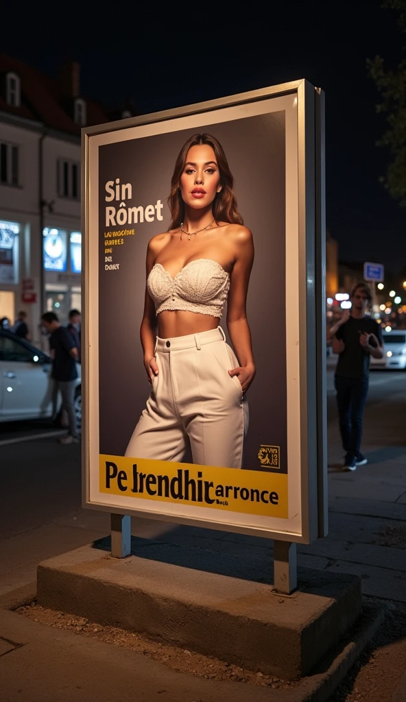 holding a sign that says: Raphael Lopes ,(Whole body shot:1.7) photorealistic image of a (sitting pose:1.7) ultrarealistic, Photography, long red hair, women, 24 years old, hourglass figure, perfect body, flirtatious look, natural medium breasts, blurred background, Wearing a silk dress, sitting on a stool at a club bar, she has her legs crossed, she wears elegant red heels, she has beautiful legs, she has long legs, Whole body, Whole body shot, Whole body photo, wide angle, wide angle shot