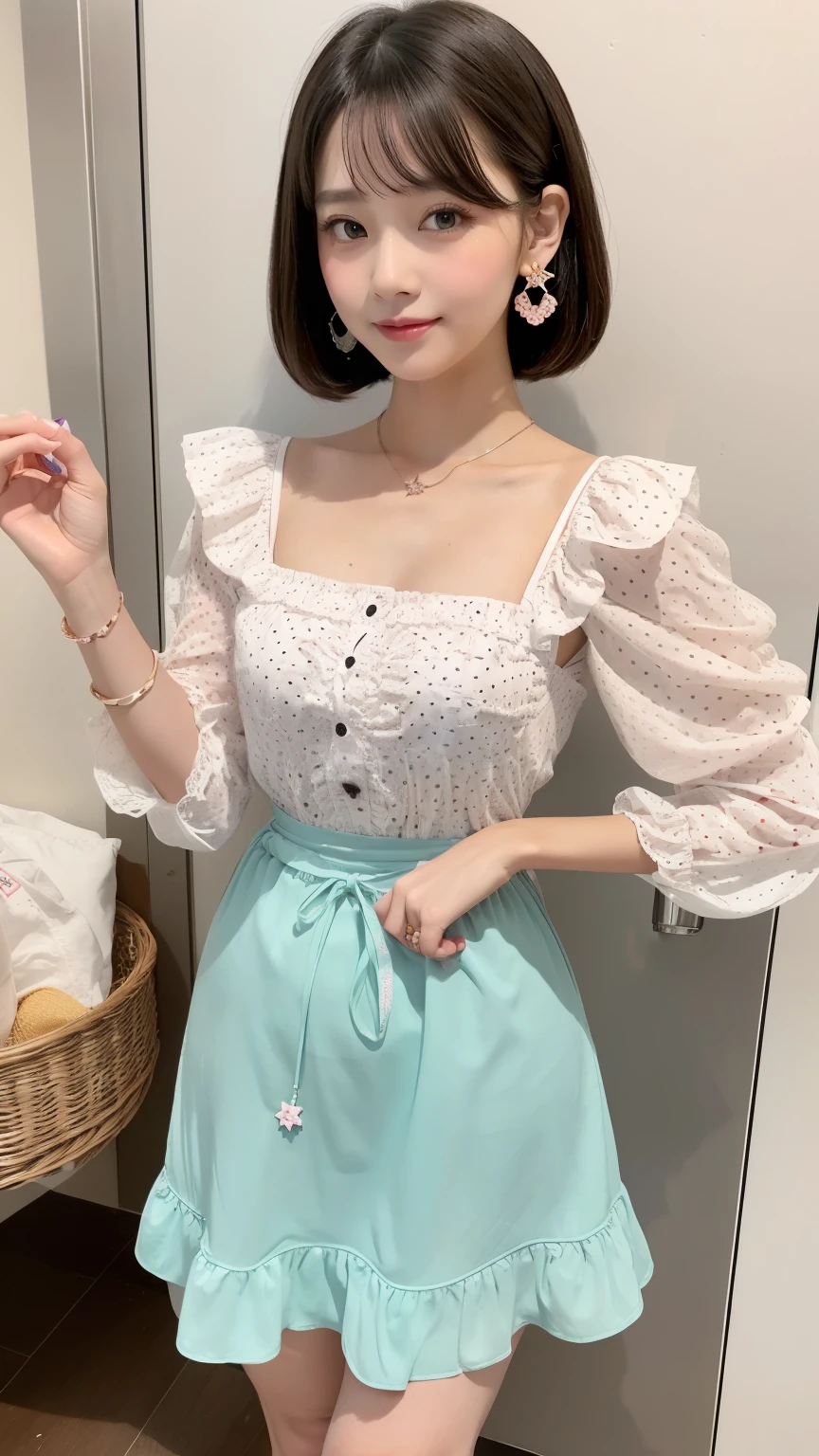 (Luxury Maxi Long Dress in Pink, Long sleeve ruffle, White maid apron, White prim head), (Invite a man to have sex, sensational, Pull up your skirt and take a shot of polka dots in panties:1.3), (full length, whole body), (Black Hair, 16 years old, (Small waist and large bust style, low length:1.2), Short Bob Hair, Aqua Eye, Brush Sticker, little star earrings, Vivid eyes, Sister&#39;s Girl, Round face, Eyebrows downwards, A slight blush, Look at the viewers, Affectionate Cute, pretty girl, Surreal school girl, Look at the viewers, smile, Hina&#39;s Hymn), (Surrealism, Natural light, Depth of written boundary, Nikon, 8k, Super detailed, masterpiece, Attention to detail, Anatomically correct, Awards), View your viewers