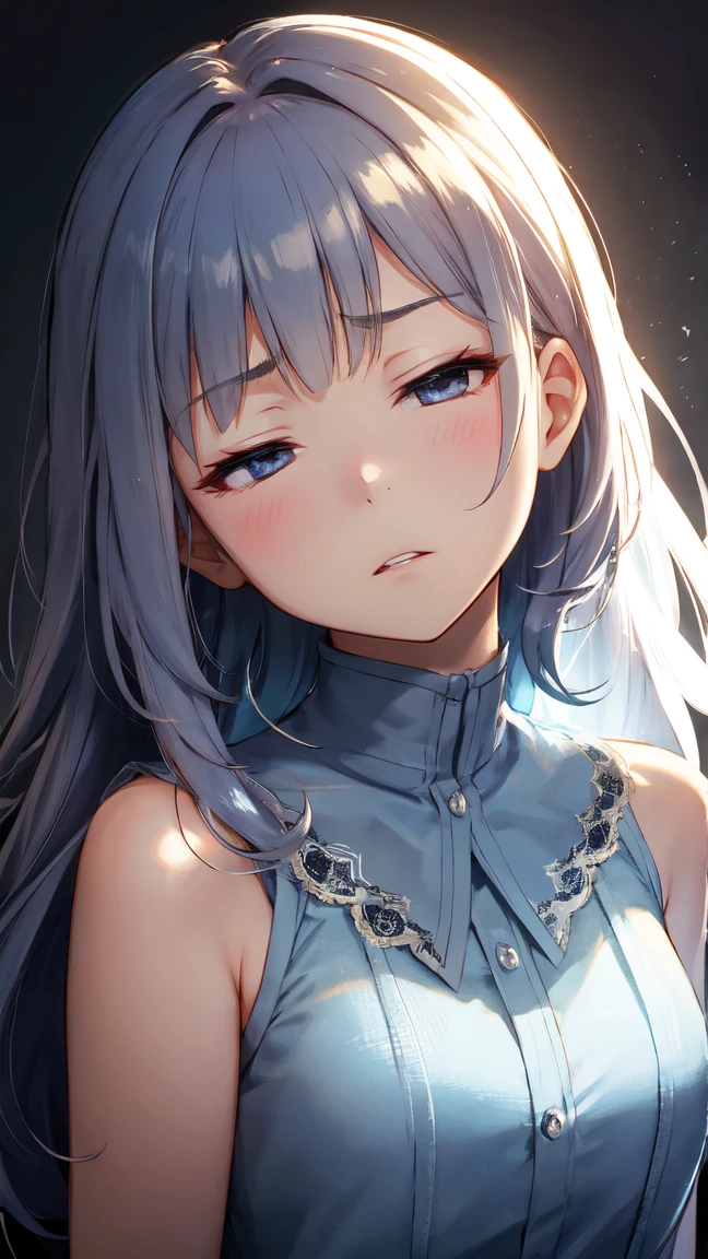 beautiful, masterpiece, Highest quality, anime, One girl,Portrait Shot, View your viewers, Covered、Long Hair、nearby、Blue Eyes、art、White hair,black streaked hair, dark atmosphere、Thighs、Braid、white_T-Shirts、Light purple bikini、、Pool、Bright atmosphere