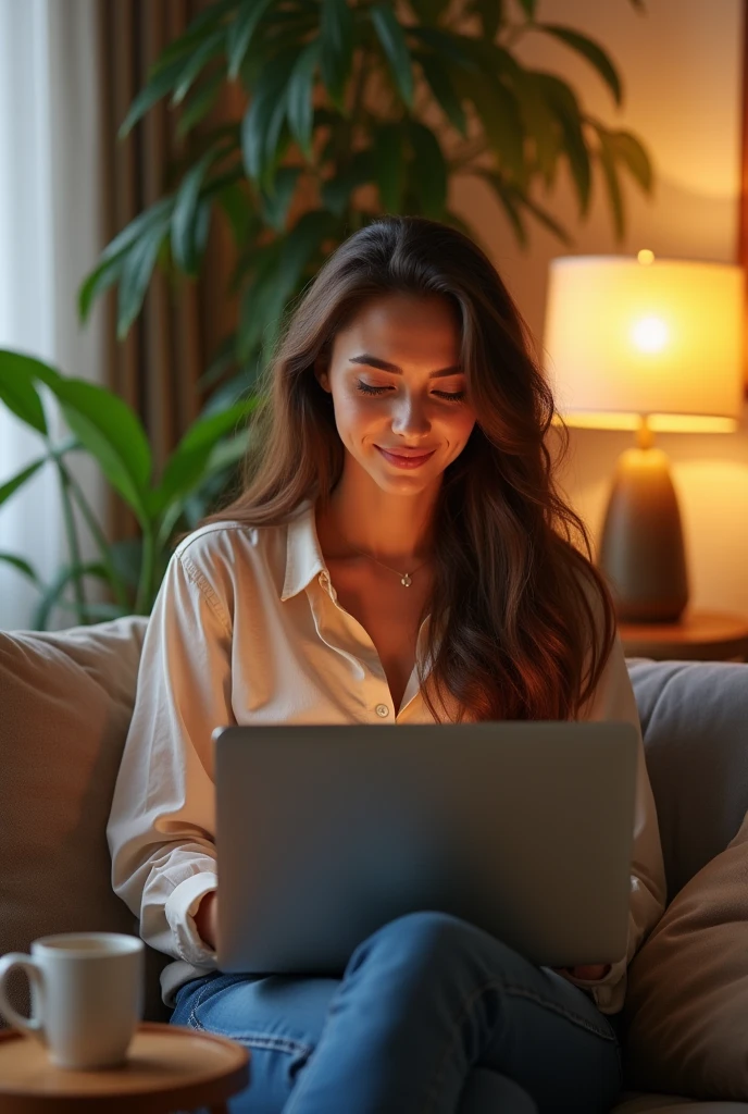 A woman watching Netflix on her laptop