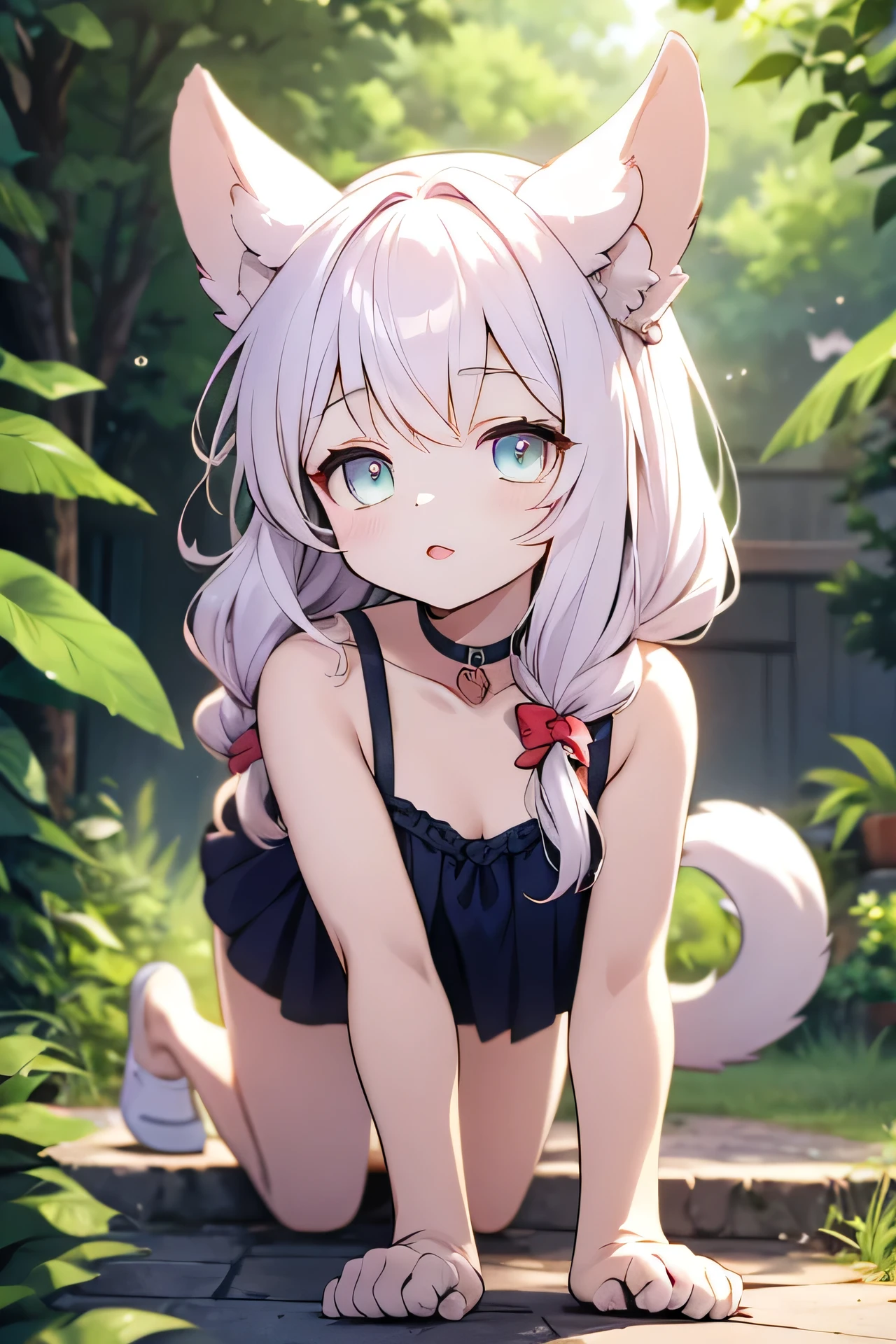 animal ears girl dört ayak üzerinde Part of the neck to the chest Random hairstyles on all fours