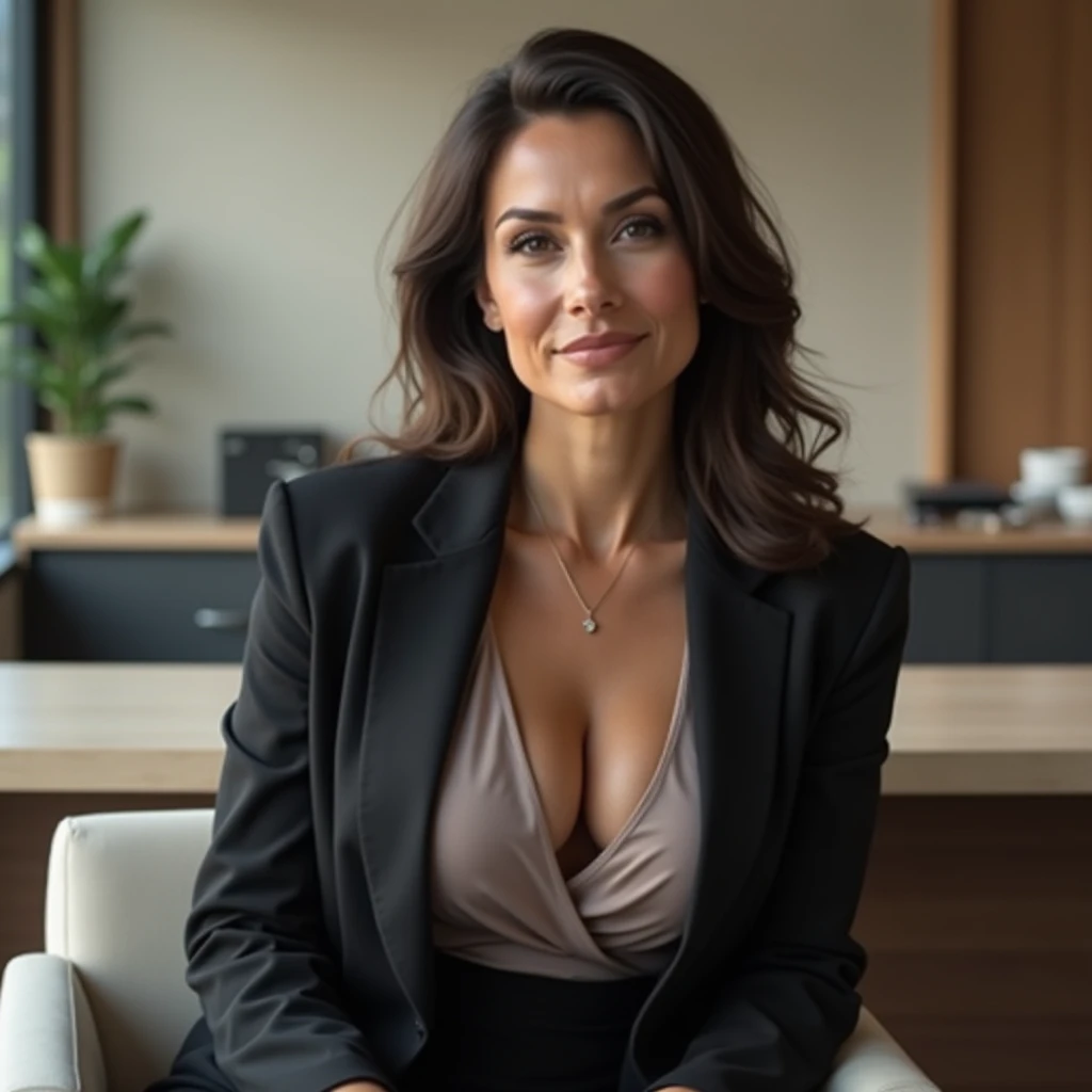 Milf, One, Full body, 40 Years old, indian Beauty face, Italian, fit, skinny, thin, (horny), ((bending over table)), (bending over), bent over, skirt pulled up, (Office shirt), (Unzipped clothes), tits falling out, Brunette hair, Messy hair, Pale skin, ((small breasts)), Medium ass, Office, Dark scene, Cinematic light, Noir, film grain, RAW photo, hyper realism, masterpiece, best quality, sharp image, skin pores, cinematic, detailed face, rim light, view from behind