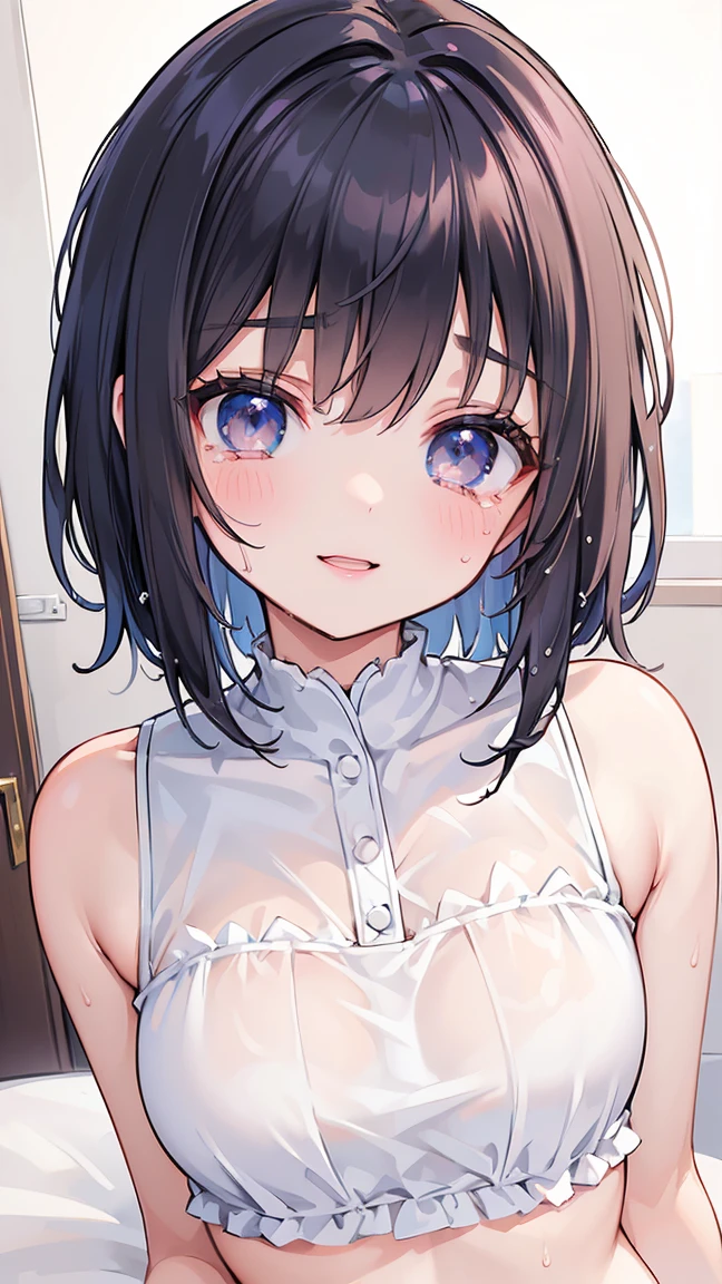 Highest quality,Ultra-wide angle composition、Elementary school girl Sweaty face cute short hair boyish My hair is wet with sweat Pink sigh I took off my pants Character Panties Cunnilingus condom I like face sitting