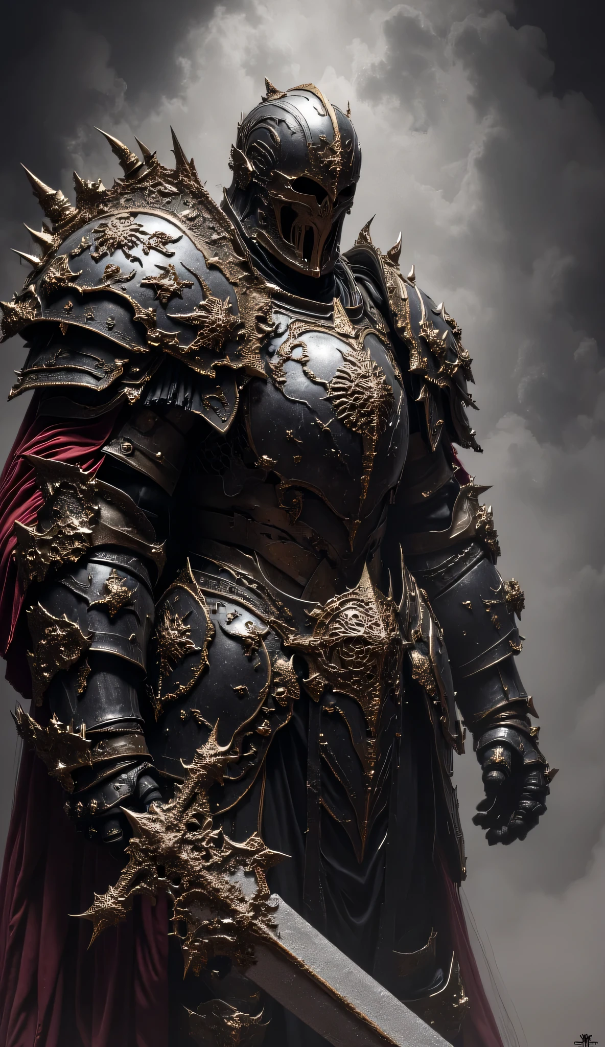 a close up of a man in armor holding a sword, dark souls knight, the dark souls knight, dark souls concept art, ares with heavy armor and sword, darksouls concept art, holy armor, dark souls art style, berserk skullknight black armor, dark soul armor concept, light coming off of the armor, strong fantasy knight, epic paladin armor