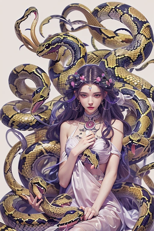 ((Finest quality)),(超A high resolution),(ultra-detailliert),(Meticulous portrayal),((Best Anime)),(Finest works of art),Ultra-Precision Art,The art of astounding depiction,Overwhelming descriptive power:1.5, (Dark Fantasy:1.8), (1 adult female:1.5),Evil smile:1.7,(Slimy jet black loose wavy hair:1.5),((purple snake eyes:1.6)),(fullnude:1.8)fullnude:1.5,,Entangled snakes:1.6,bewitching, ((disaster々A temple with a nice atmosphere:1.8,))