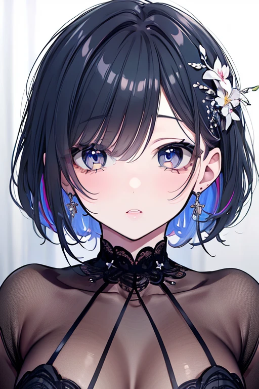 absurdres, RAW photo, extremely delicate and beautiful, masterpiece, Best Quality, ultra high resolution, 32k, hyperrealistic, ultra-detailed, perfect figure, detailed description, pale skin, 20 years old, detailed beautiful face and eyes, tearful mole, earring, short medium hair, wavy hair, full body, navy blue school_uniform, 
