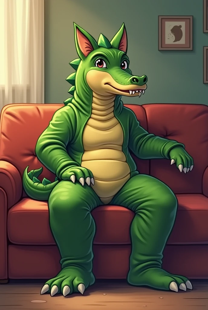 Scalie, Anthro crocodile, adult male crocodile, wearing   plaid shirt, baseball cap, casual pose, dominant, soft smile, solo, bulky build, hard small penis, small veiny penis,long foreskin, laying in bed, (from below:1.1), dripping precum, precum string , night