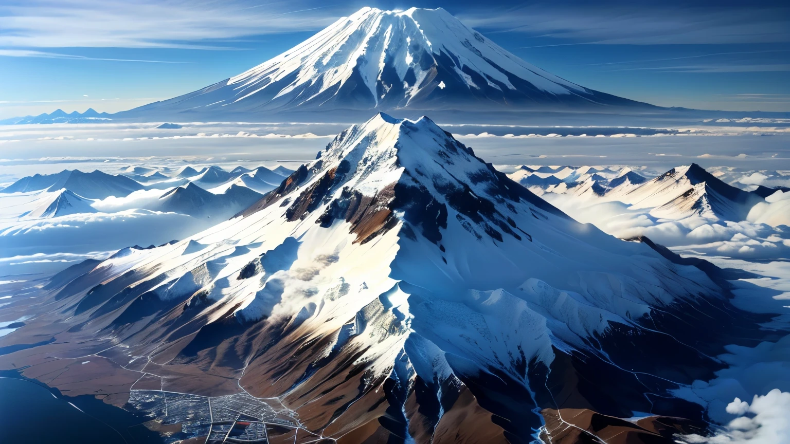 Snow Above 、 Clouds Below , mount Fuji, m . Fuji, Japanese Mountains, Fuji choko, mountain aerial view , mount Fuji in the background, snowy mountains and ice , mount Fuji on the background, mount Fuji background, Aerial view , taken in the early 2020s , Big Mountain