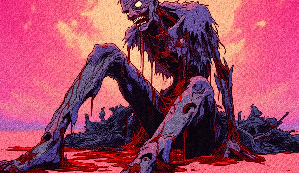 A Zombie, eating humans, creepy, Horror, Blood, Blood Sparks, detailed and Intincicated, HD