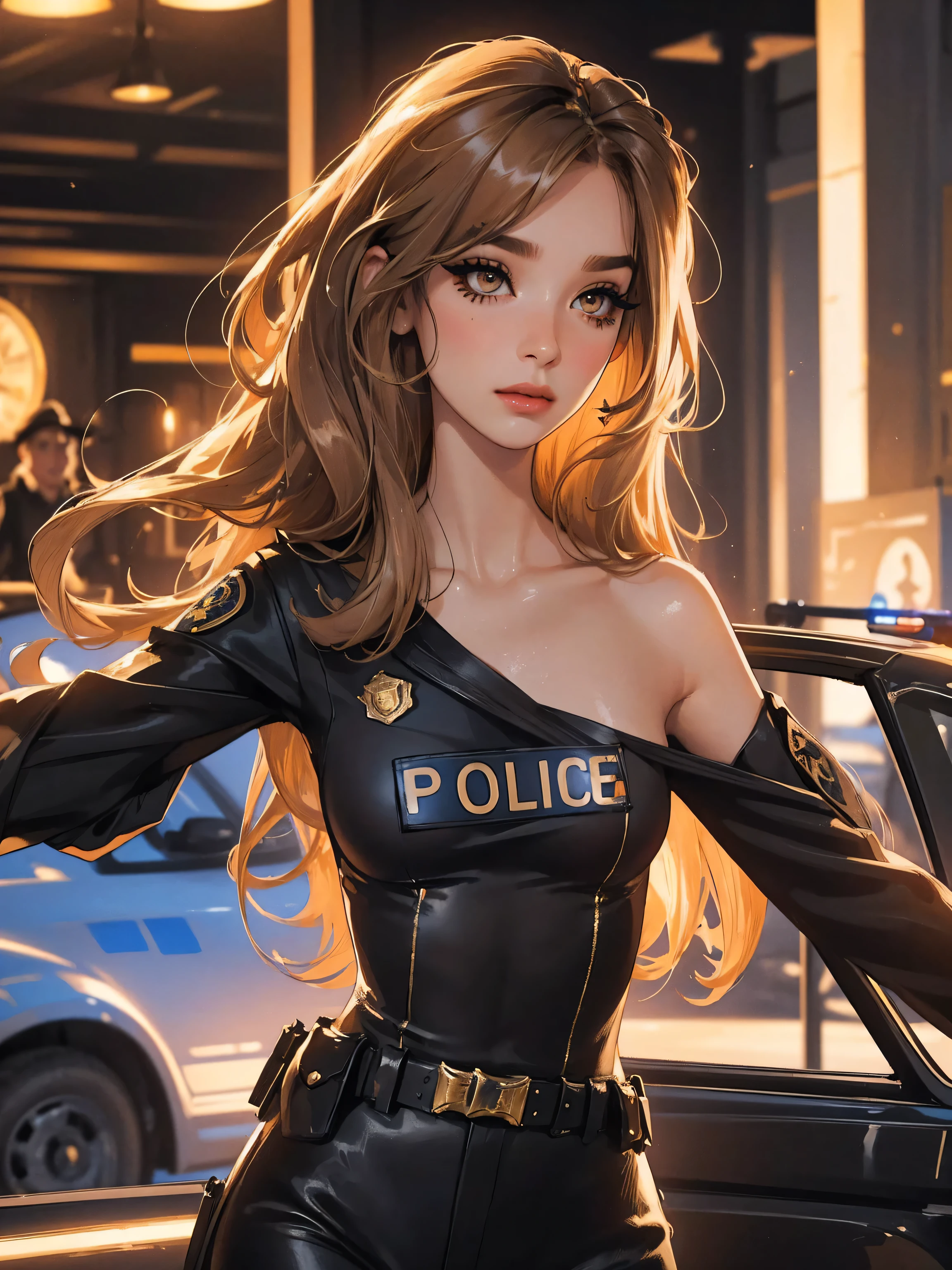 DEN_mialuna_OF,
posing by a (police car:1.2) (dressed:1.1) in a (police uniform:1.2), (police officer:1.3), police uniform, (police car:1.1), cuffs, (police:1.2), (uniform:1.3), police hat, hair tied back, tied back hair, trousers, top, jacket,
bokeh, f1.4, 40mm, photorealistic, raw, 8k, textured skin, skin pores, intricate details <lora:epi_noiseoffset2:1>, epiCRealism