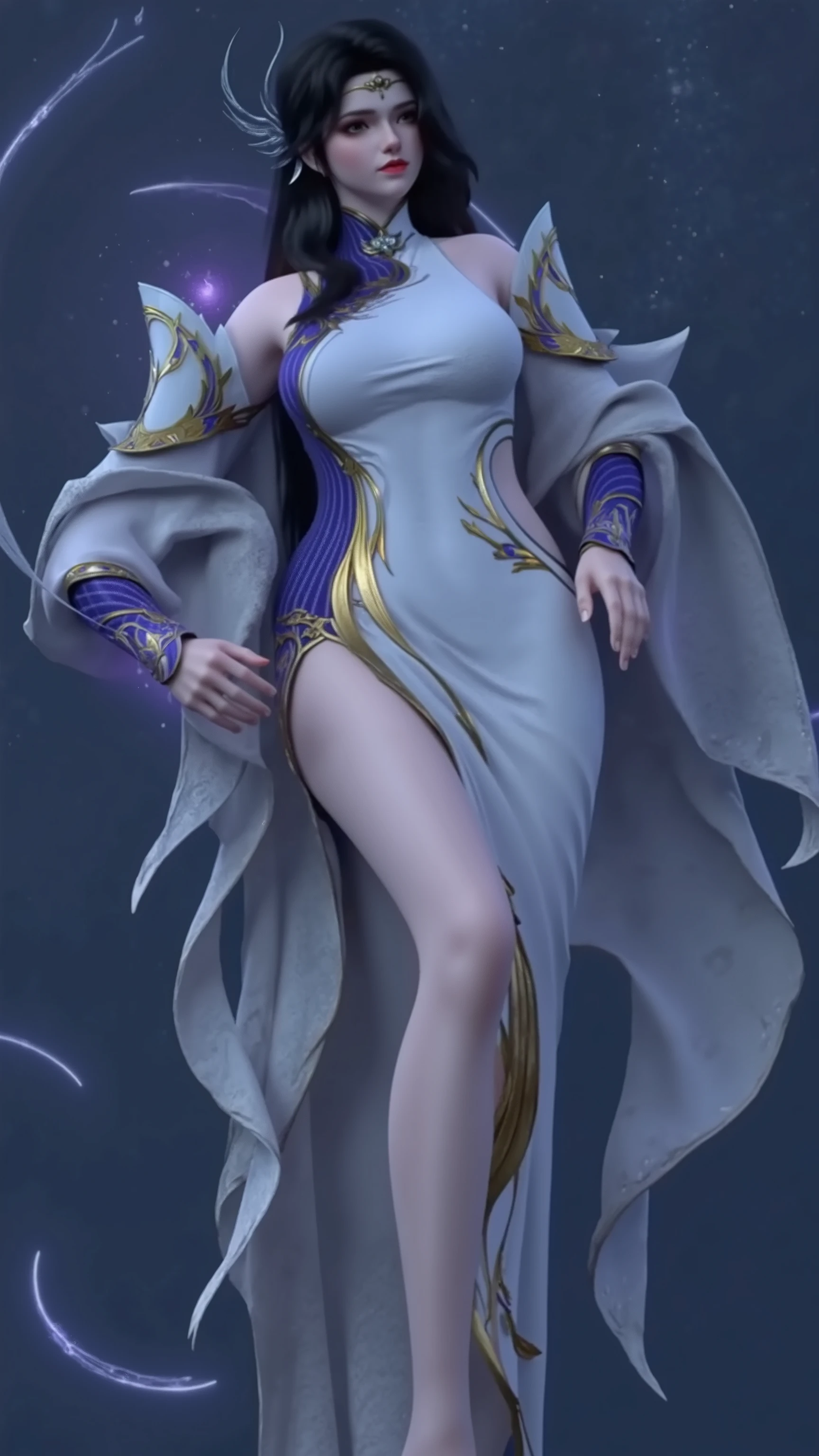 一个穿着连衣裙的女孩躺在Starry Sky下的床上,Exquisite smile,Beautiful and delicate eyes,Beautiful and delicate lips,Extremely detailed face and eyes,Long eyelashes,Full body,Flowing hair,belly button,best quality,excellent work,Super,(Reality:1.4),RAW photos,(Beautiful face:1.2),(Lying on the water:1.5),1 girl,(absurd),(8k), (4K),Octane Rendering,Starry Sky,((Full body view)),barefoot,Cross-legged,Black silk stockings