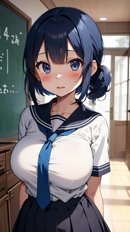 (best quality), (Super detailed), (Best Illustration), (masterpiece), score_9, score_8_up, score_7_up, 4k, (nsfw), high contrast,
upper body, (1woman), (solo:1.2), (grabbing own breast),
{(white serafuku), (bra lift), (show off breast:1.2), (show off nipples:1.2)}, (large breasts:1.2),
{brown hair, (sideburns), (bob cut:1.3), curly hair, hairs between eyes, colored inner hair}, {(detailed eyes), blue eyes}, earring,
orgasm,
sweat,
wind, (classroom:1.2),