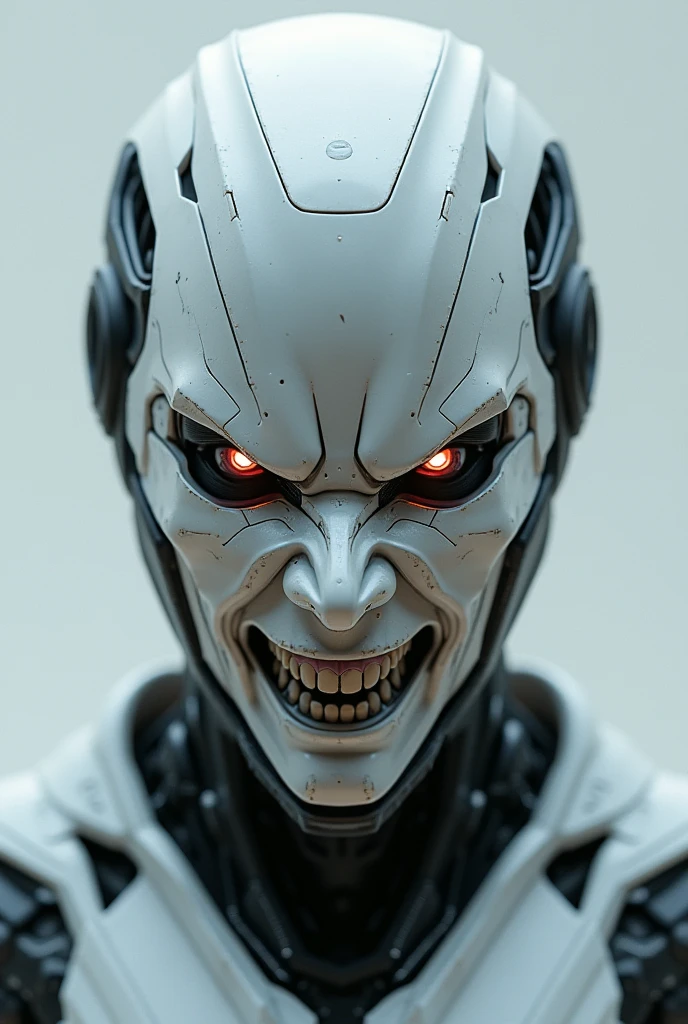 Man with silver chrome skin. Portrait. Anger face. 