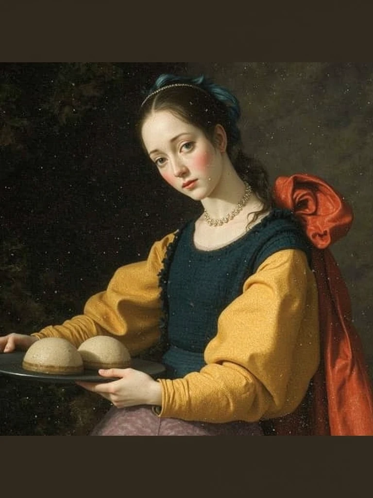 someone is holding a plate of food with a picture of a child, inspired by Gentile Bellini, masterpiece work of art, inspired by Filippino Lippi, inspired by Fra Angelico, inspired by Giovanni Bellini, inspired by Mariotto Albertinelli, inspired by Fra Filippo Lippi, inspired by Jacopo Pontormo --auto