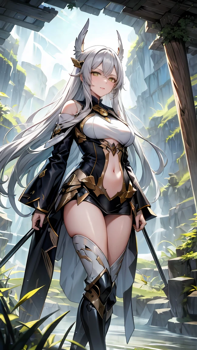 Anime girl in a bikini with a sword in hand, Estilo de pista Azur, deusa anime, divindade de cabelos brancos, Personagens de Azur Lane, menina anime sedutora, Shikami, Do videogame Azur Lane, menina do gato branco, personagem de anime feminino, raposa branca - cabelo, anime moe artstyle, visual anime de uma menina bonito, ciano branco