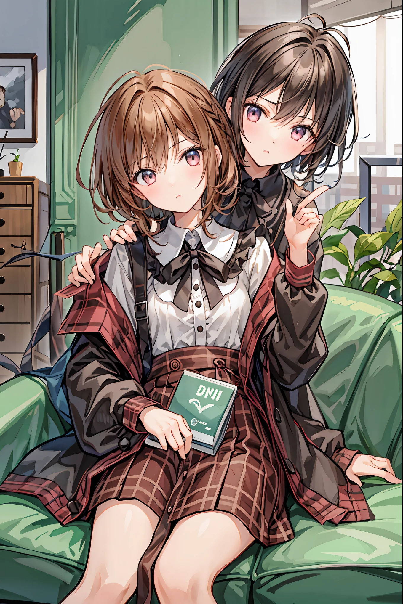 Two Girls, Mirai Kasuga, ((Browsing Caution)), Big Breasts, Navy Blue Blazer, Red Check Skirt, (Lift up your shirt), Heterosexual, ((gang rape, Two boys)), Nipples, smile, Embarrassing, Open your mouth, blush, Sweat, Sitting on the couch, ((Please stretch your legs and rest.....)), ((Spread your legs)), Grab your knees, vagina, From below, (Embarrassing:1.1), (blush:1.2), (orgasm:1.2), charm, (shout:1.1), (Move a row:1.1), Sweat, Heavy breathing, Expansion Division, penis, Sex, Sex with men, night,On the sofa, pillow, break, (highest quality, 8k, masterpiece, Very detailed:1.2), (Lens flare, Particles of light, Shine), Shiny skin, Very detailedなCG, wonderful, Official Style, Ultra-fine illustrations, In detail, Complex, Complex details, Very detailedなCG unity 8k wallpaper