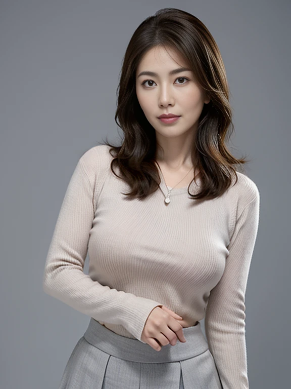 (((mini skirt)),detailed design),(exposed,buttoned white shirt:1.4、small breasts:1.3、No bra、white nipples), whole body、 RAW photo, realistic:1.6, quality:1.5, 8k, masterpiece:1.3, ultra high resolution:1.0, sharp focus:1.2, (big breasts:1.4), beautiful woman with perfect figure, Highly detailed face and skin texture, fine eyes, double eyelid, perfect facial balance, (smile:1.1), ((brown hair、Shiny hair:1.3)), Soft light in a beautiful studio, rim light, vivid details, surreal, octane rendering, fine and beautiful skin, realistic skin,hanging eyes、 (look at the audience), (The background is a high-rise floor made entirely of glass.), standing pose、There is a male boss next to me.