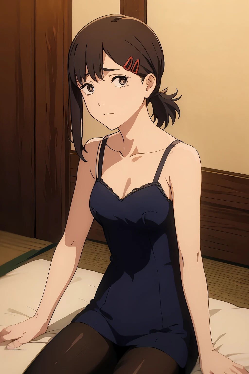 Higashiyama Kobeni, hair ornament, wearing lingerie.