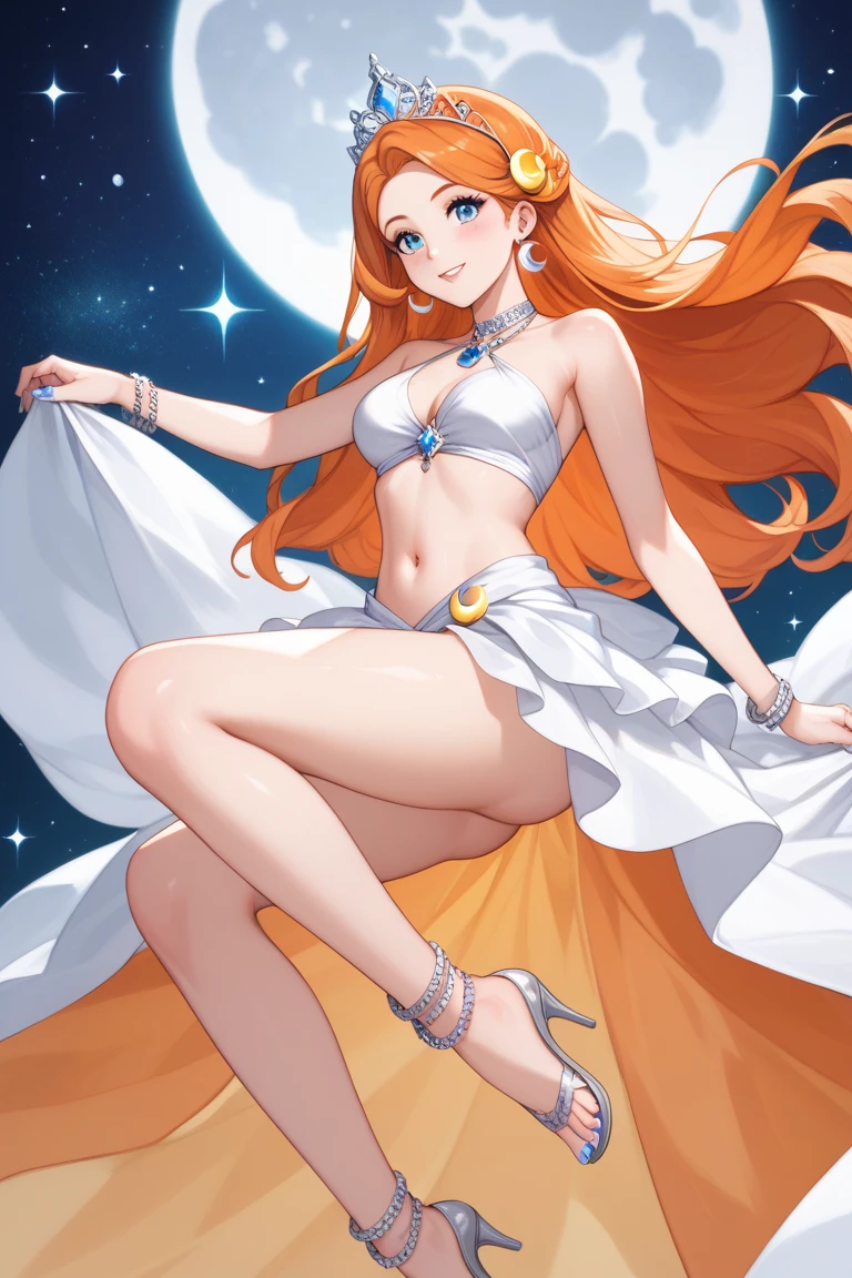 (Masterpiece), (Top Quality Anime Illustration), (Super Definition), One Girl, Solo, Beautiful Girl with Silver Hair, Anime Loli, Cat Ear Loli, Golden See-Through Dancer Costume in Light Color, Smile, Cleavage Emphasis, Lower Breast Emphasis, Thighs, Tarot Card Wind