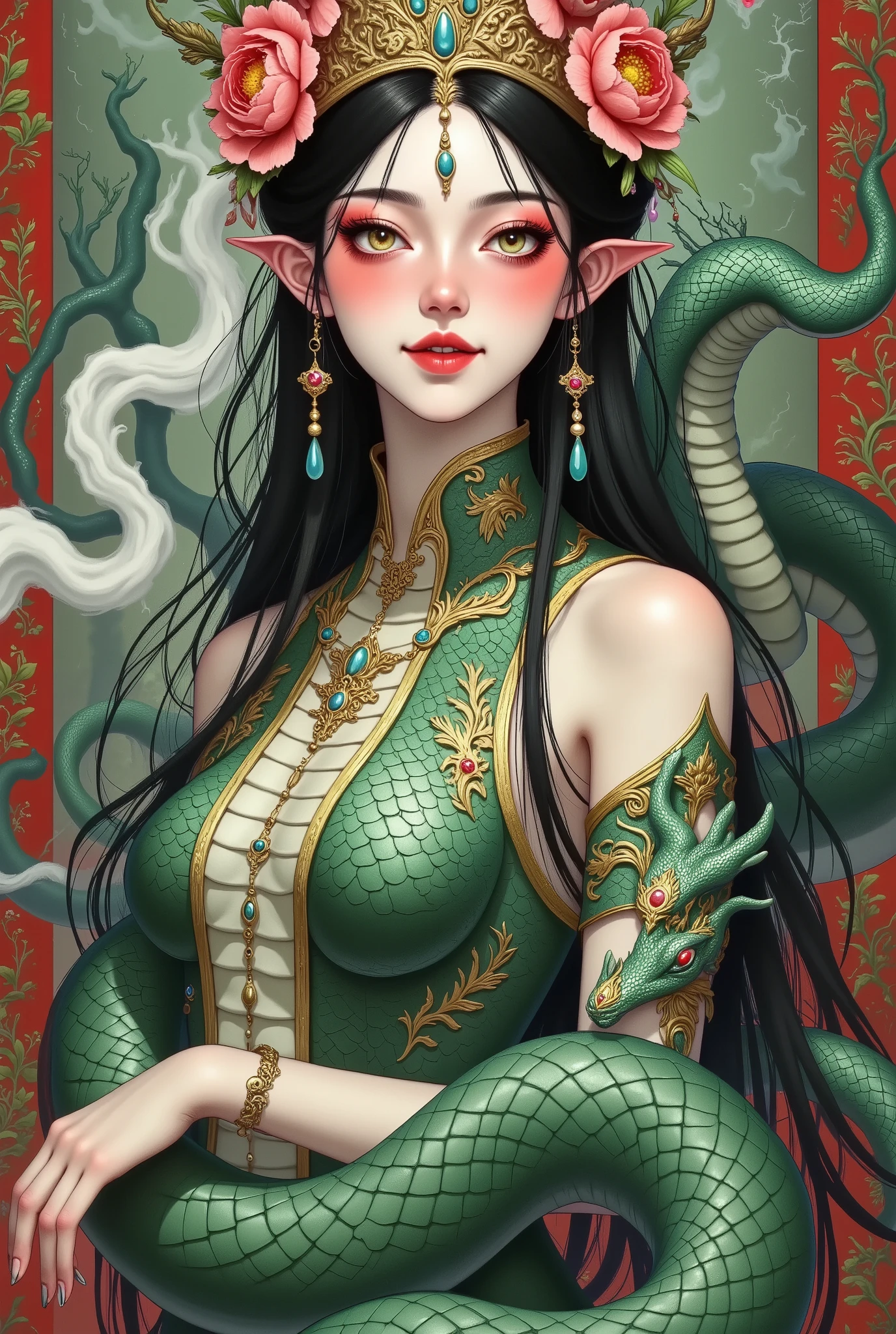 Close-up of a woman with a dragon on her shoulder, the Dragon Girl portrait, (( A Beautiful Fantasy Queen )), A Beautiful Fantasy Queen , Dragon Queen, Dragon Girl, Detailed Fantasy Art , Snake Queen , Beautiful Female Golgi , beautiful and elegant fairy queen , fantasy style art, fantasy art style, Fantasy Woman , Beautiful fantasy girl
