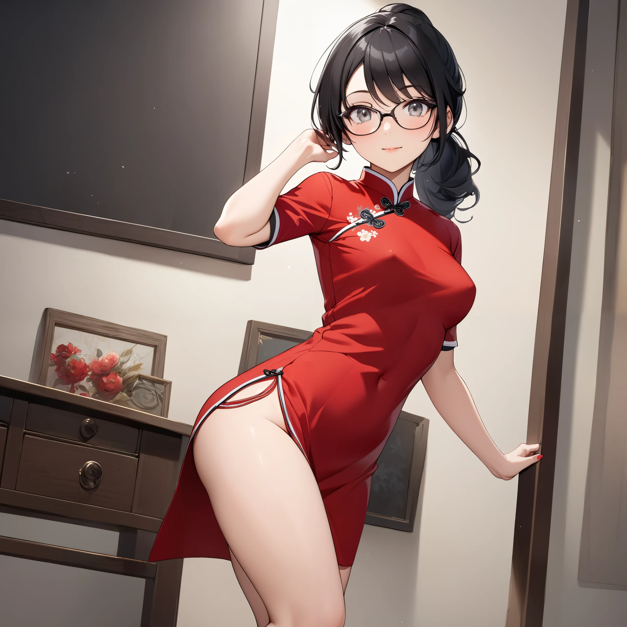 meiko smoking with a [has a crop top with the japanese flag and a red skirt] [rolling her eyes]