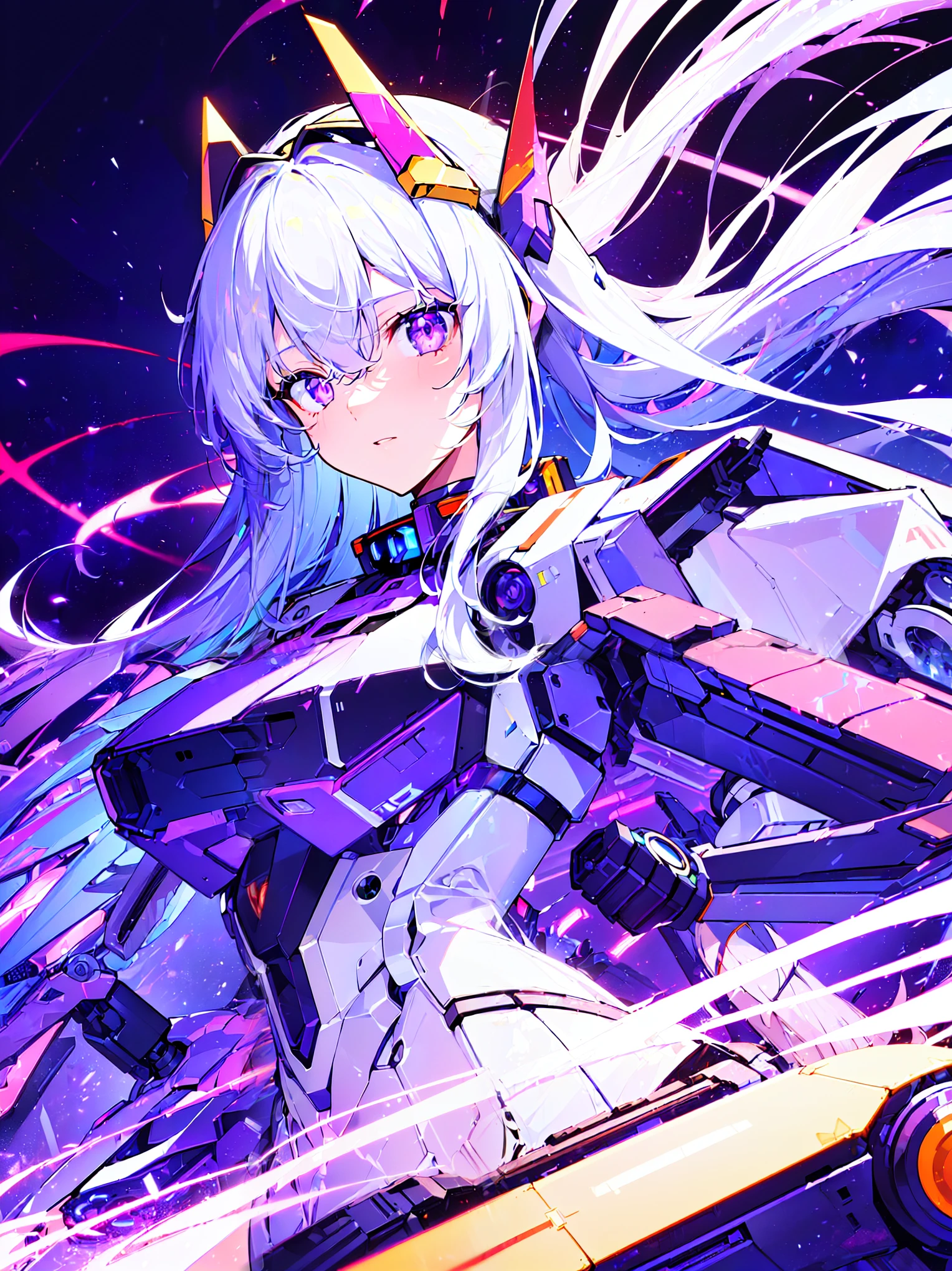 (((masterpiece))), (((Highest quality))), ((Very detailed)), (Highly detailed CG illustrations), ((Very delicate and beautiful)),(From the side),Cinematic Light,((1. Machine Girl)),alone,Hair is purple、whole body,(Machine made joints:1.2),((Mechanical Limbs)),(Mechanical blood vessels connected to the abdomen),(Mechanical vertebrae attached to the back),((Cervical vertebrae mechanically attached to the neck))(Floating in the air),Expressionless,(wires and cables around the neck:1.2),(Missiles attached to nipples)、(Overhead Wires and Cables:1.2),sf,Very detailed,colorful,Most detailed、A starry sky, mysterious,Outdoor、 Awe-inspiring expressions, Dynamic pose、(Mechanical blood vessels directly connected to the vagina)、Eyes glow yellow、Giant planet in the background、Inspiration, 3January, poker face,(Tube leading to the anus)、 Inside the spaceship, Starry Sky, Dynamic configuration、Huge spaceship、Fisheye Lens、Wide-angle lens、Wide angle of view、Countless floating magic circles