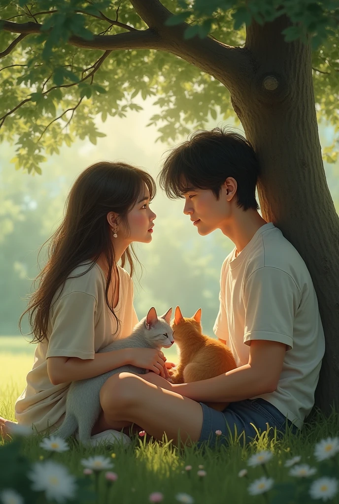 an image of a vietnamese family - a father, a mother, 1 baby, 1 cat with the light shining on them, in the style of colorful prisma, erased and obscured, multiple flash, landscape orientation in dimention 768 x 432
