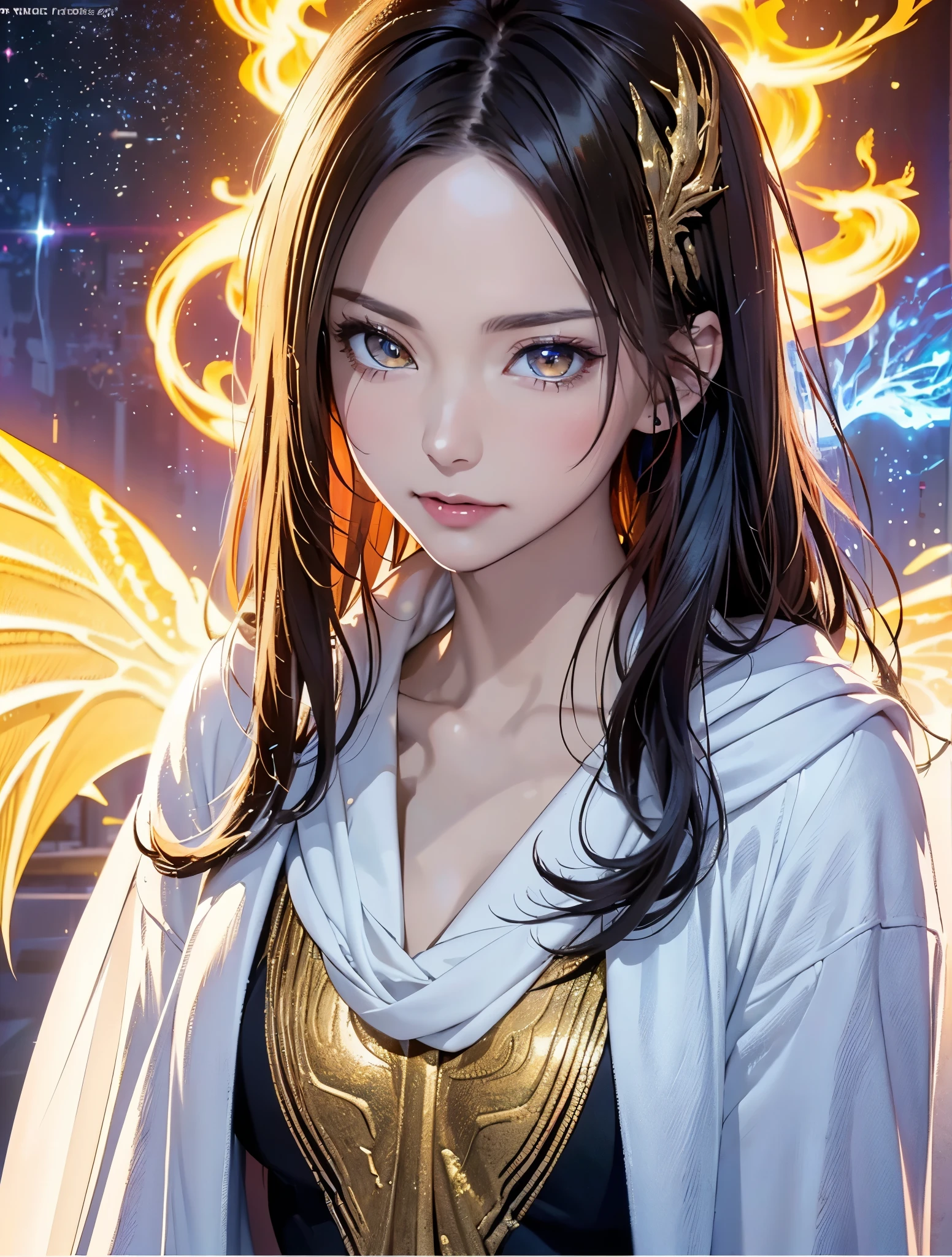 (clothed, masterpiece,wide angle, cinematic establishing shot,young adult european woman, highly detailed background:1.2), volumetric lighting, subsurface scattering, dynamic pose, (special effects, color grading, fantasy aura), (Celestial Navigator:1.4), (Small Perky Breasts:0.81), Star-filled sky, astrolabe, celestial robes, guiding constellations