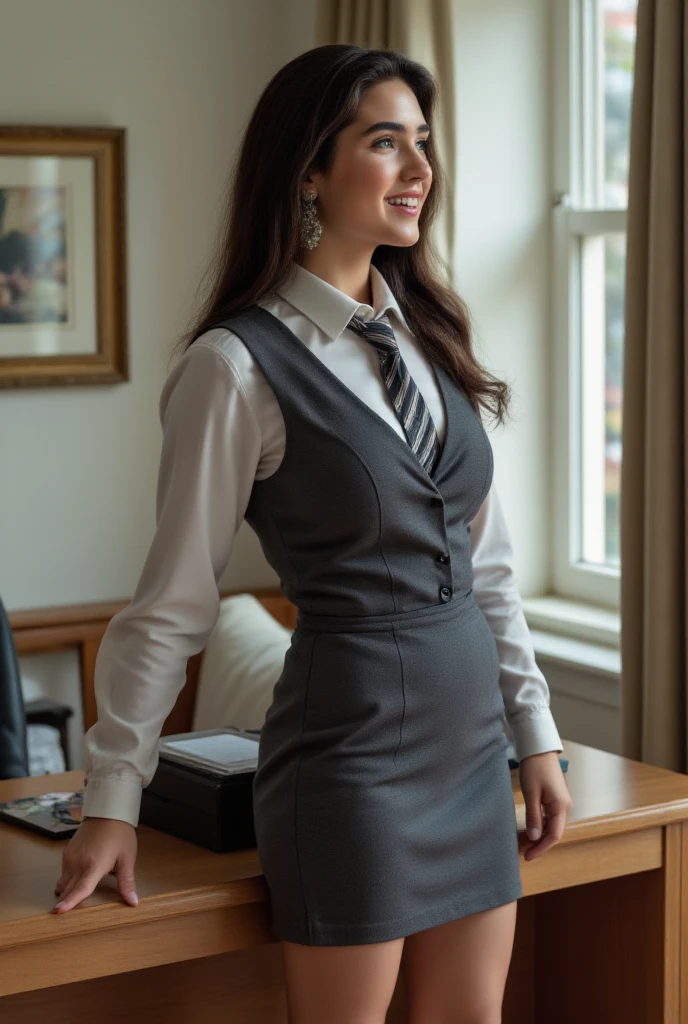 woman dressing in office secretary outfit