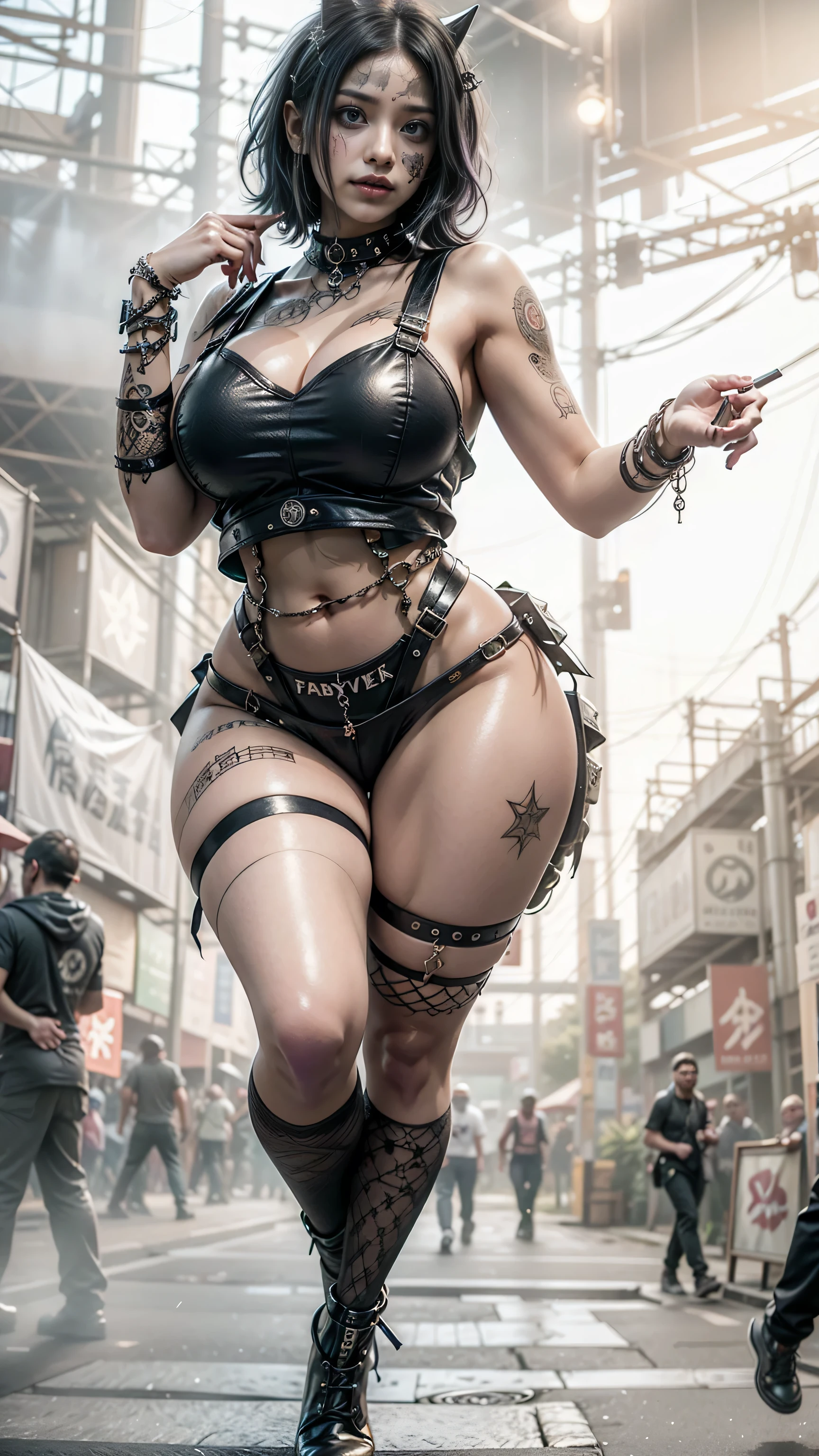 scarlett Johansson fit body, tattooed, in a sidewalk --auto --s2